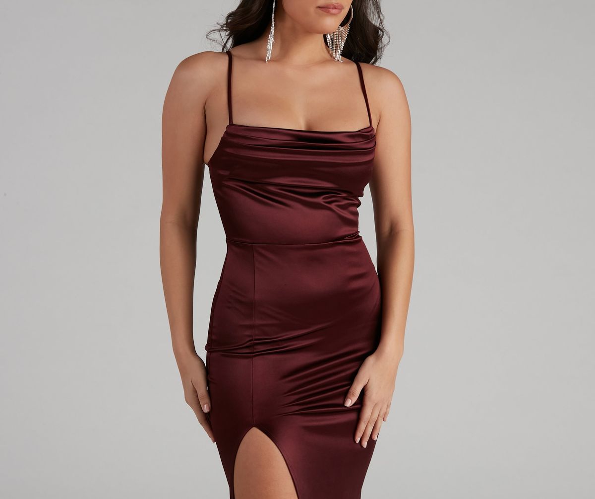 Style 05002-2694 Windsor Size S Bridesmaid Satin Black Side Slit Dress on Queenly
