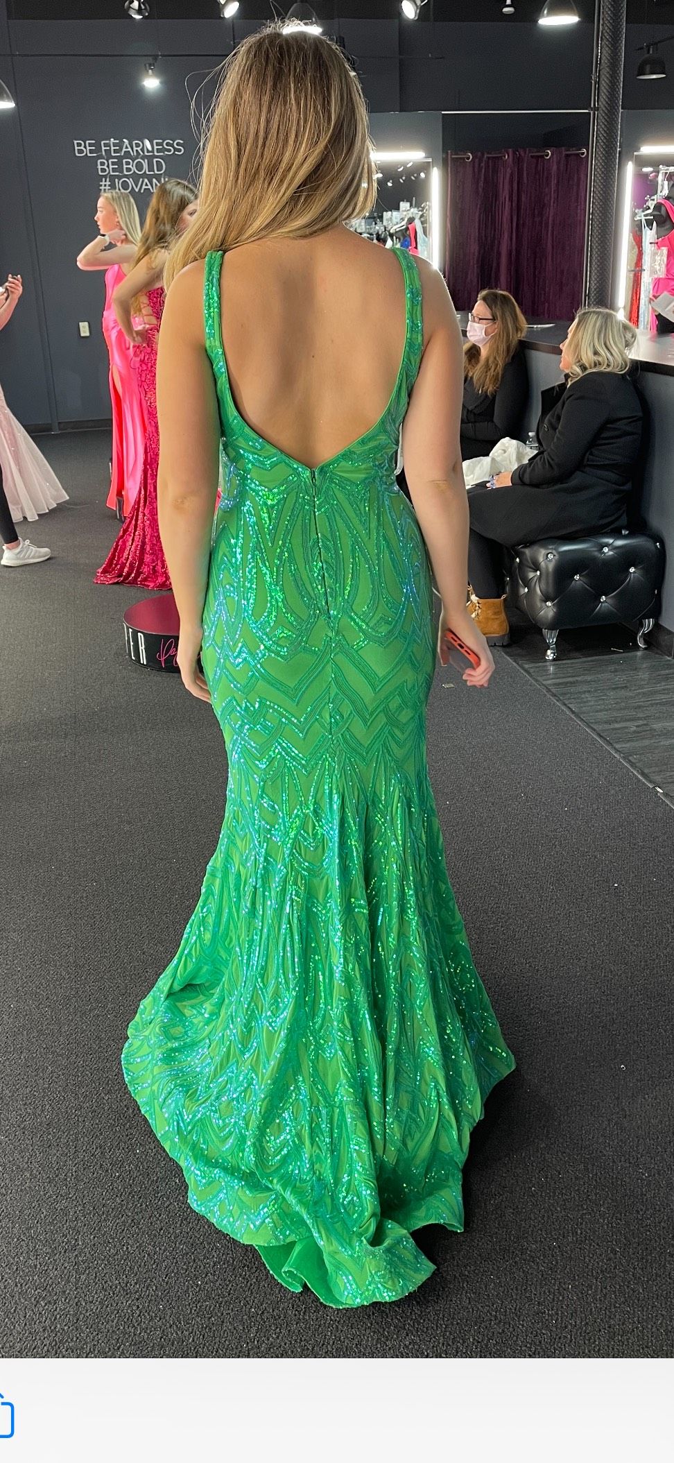 Jovani Size 4 Bridesmaid Plunge Green Mermaid Dress on Queenly