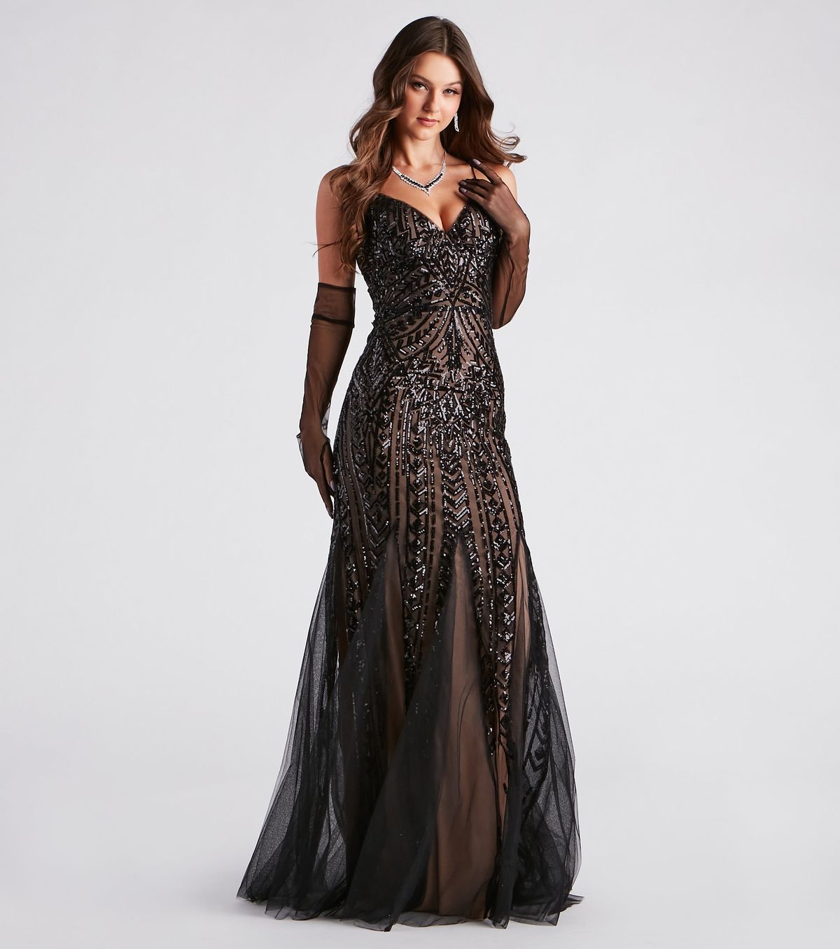 Style 05002-6908 Windsor Size 12 Prom Sequined Black Mermaid Dress on Queenly
