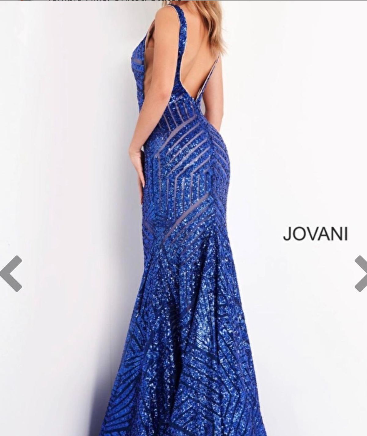 Jovani Size 0 Bridesmaid Plunge Sequined Royal Blue Dress With Train on Queenly