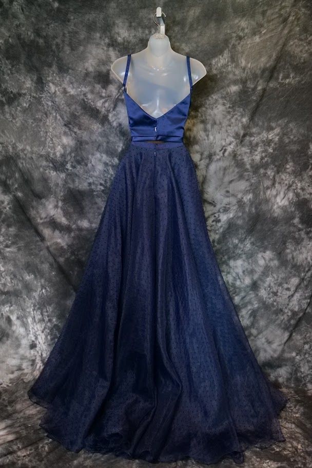 Style 51895 Sherri Hill Size 10 Prom High Neck Satin Navy Blue A-line Dress on Queenly