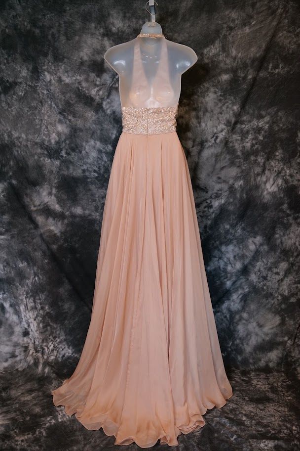 Style 51640 Sherri Hill Size 8 Prom Plunge Sequined Nude A-line Dress on Queenly