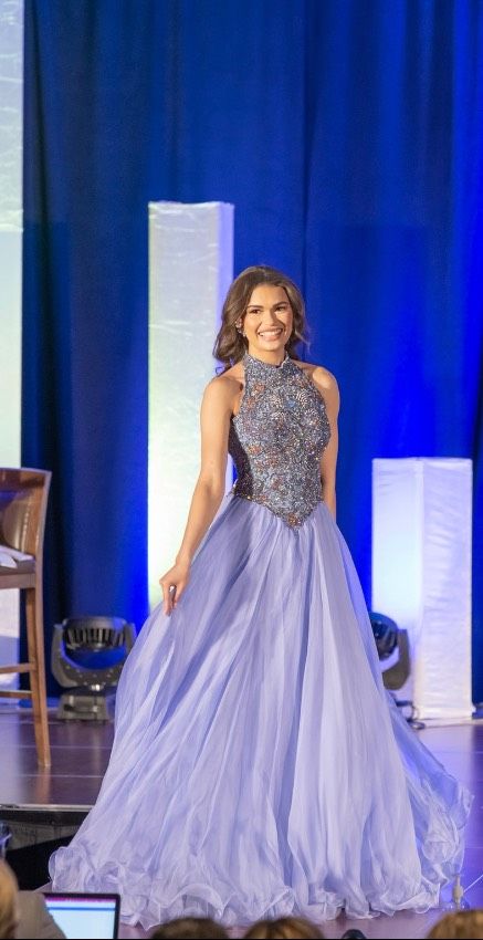 Sherri Hill Size 0 Prom High Neck Sequined Light Blue Ball Gown on Queenly