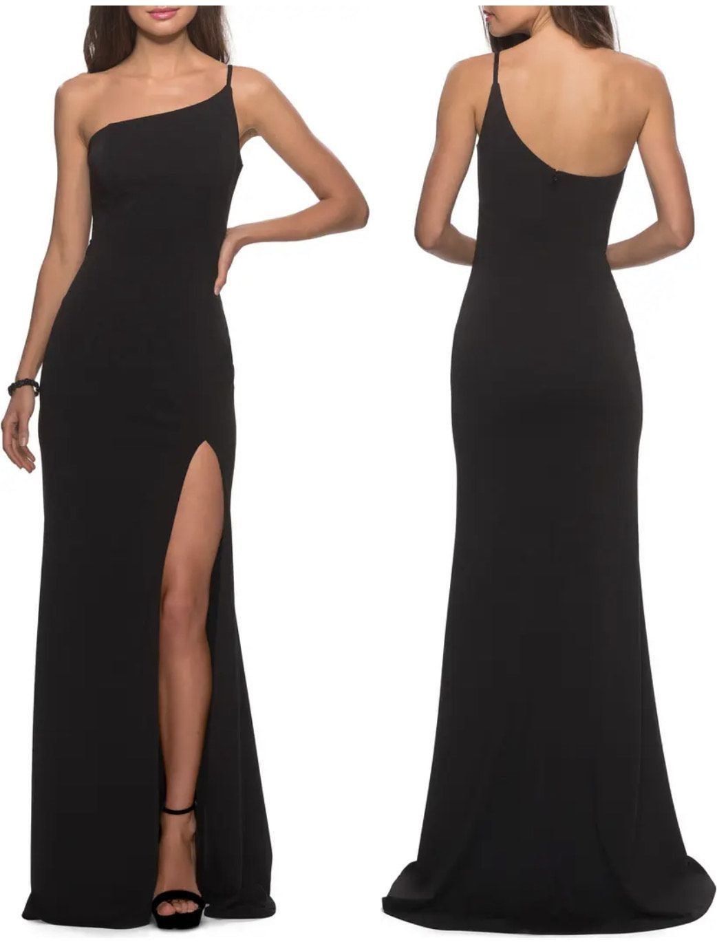 La Femme Size XS Prom Black Side Slit Dress on Queenly