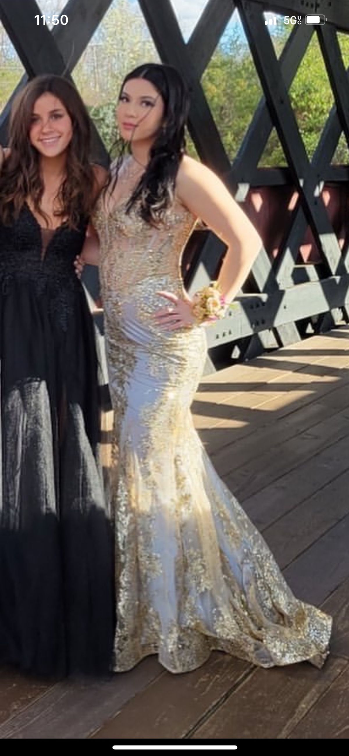 Size 4 Prom Sequined Gold Mermaid Dress on Queenly