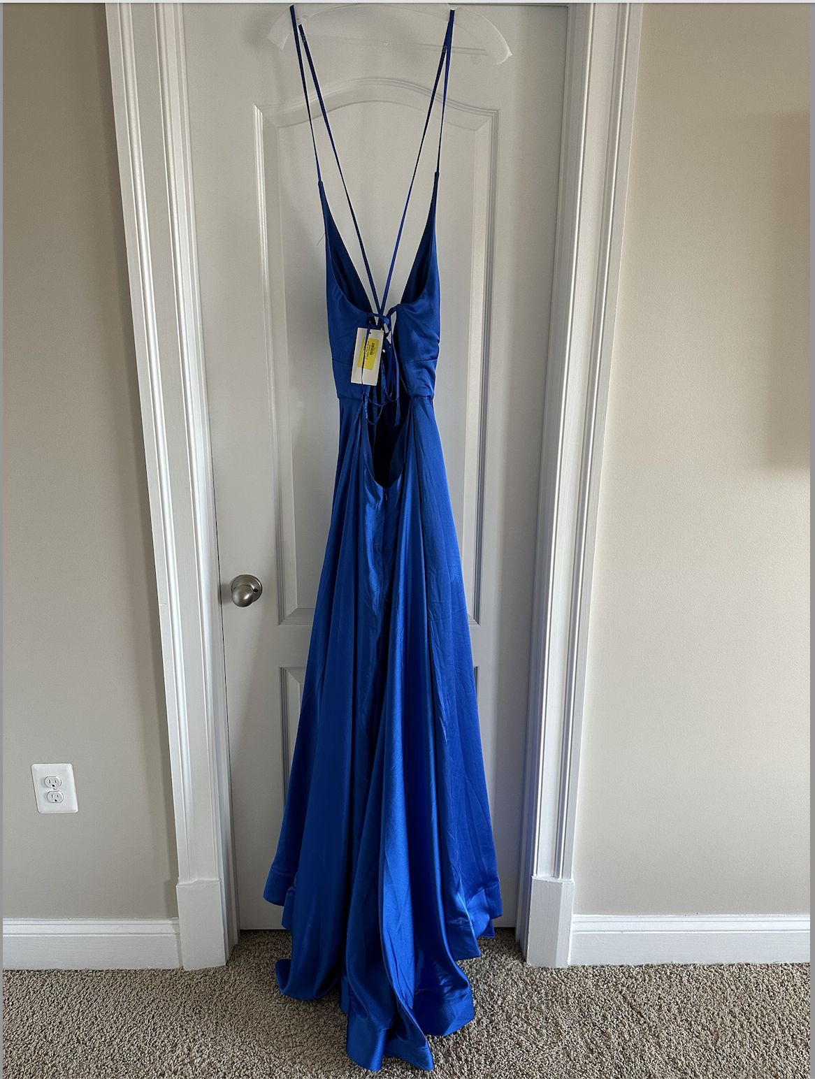 Style 91865 La Femme Size 4 Satin Blue A-line Dress on Queenly