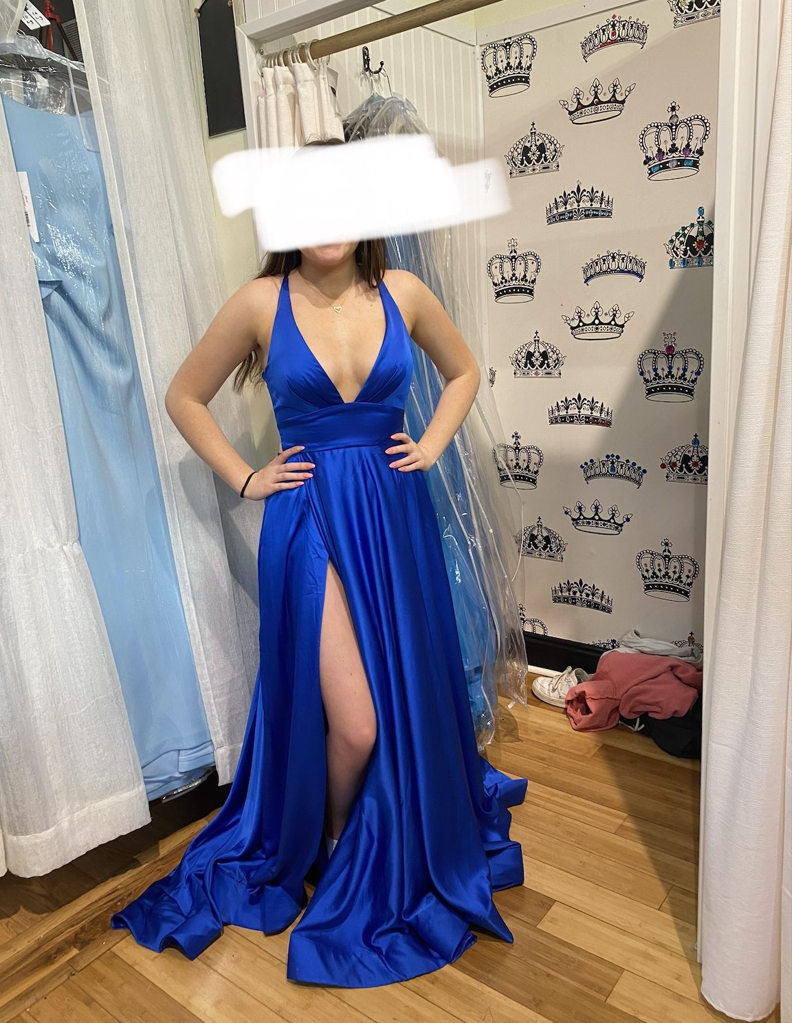 Style 91865 La Femme Size 4 Satin Blue A-line Dress on Queenly