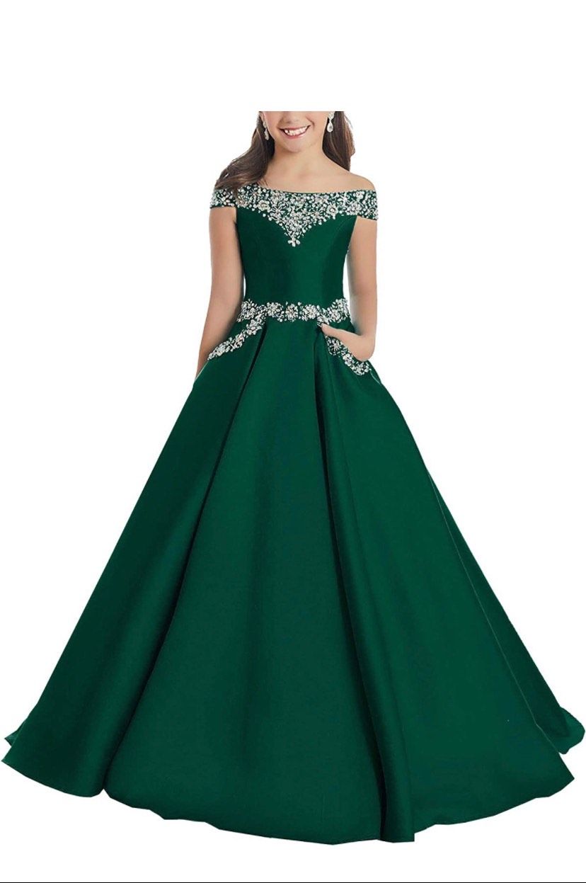 Girls Size 14 Prom Green Ball Gown on Queenly