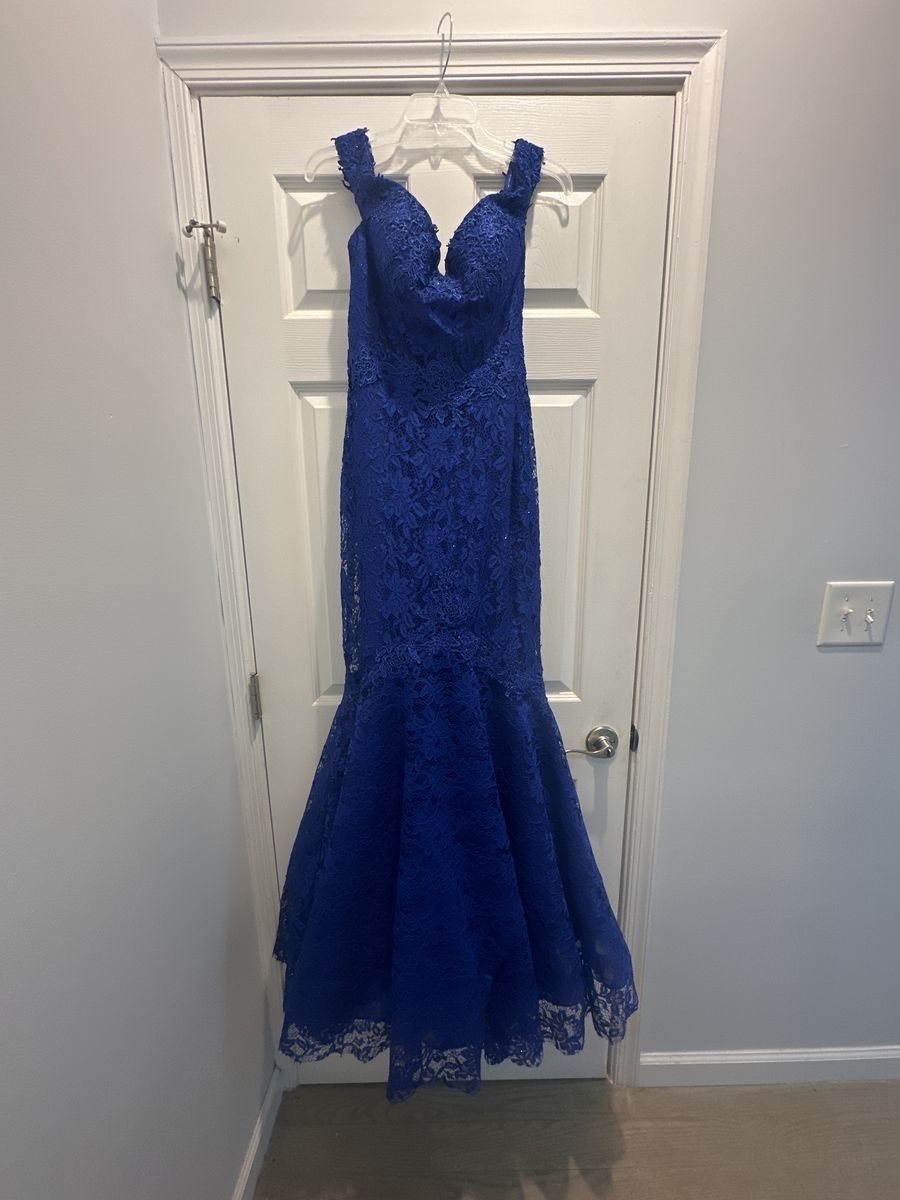 Blush Prom Size 8 Prom Off The Shoulder Lace Royal Blue Mermaid Dress on Queenly