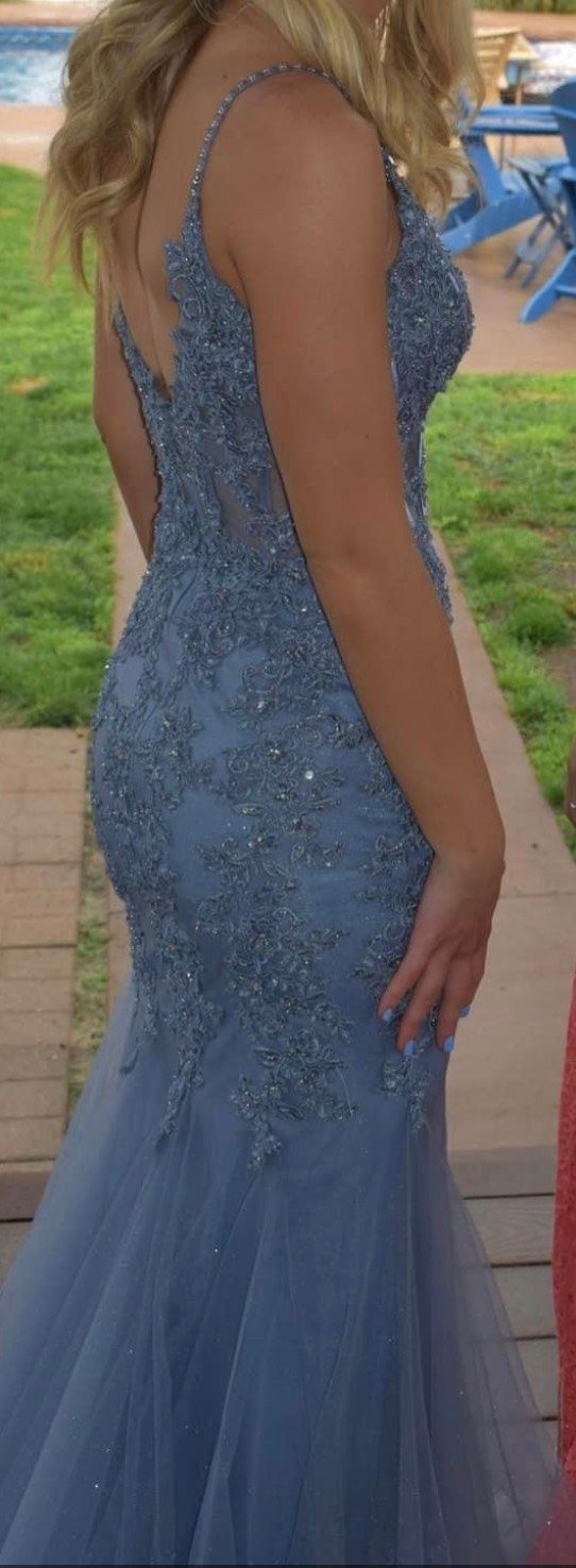 Size 0 Prom Sequined Light Blue Mermaid Dress on Queenly