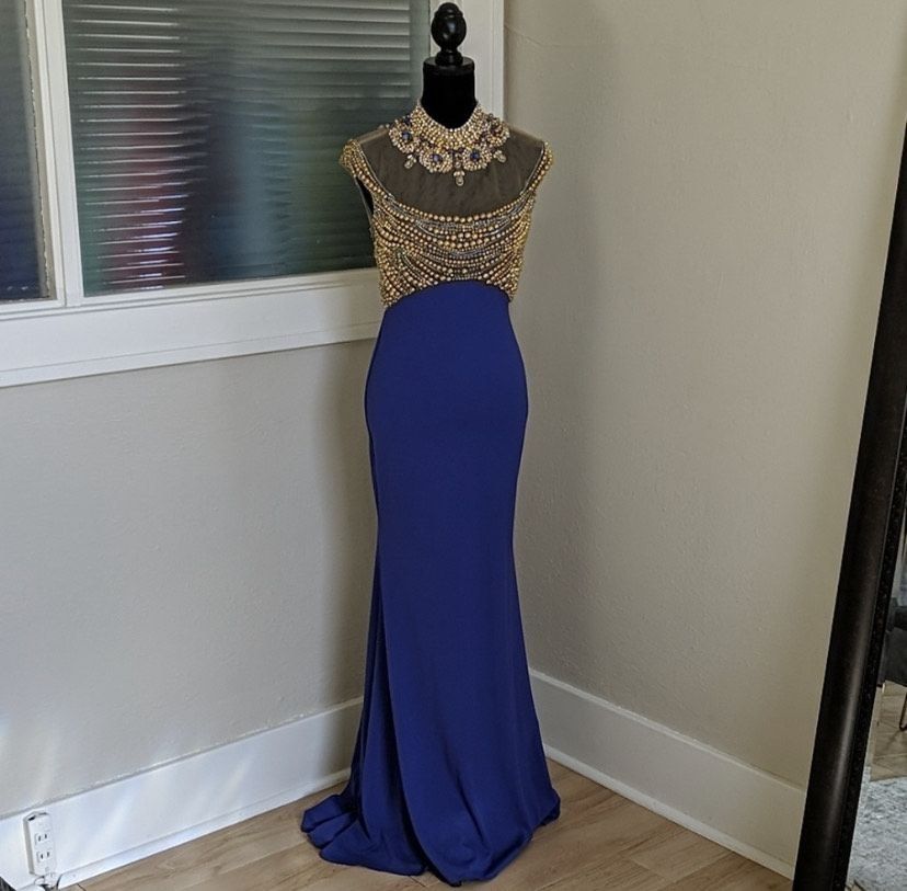 Alyce Paris Size 4 Prom Sequined Royal Blue Mermaid Dress on Queenly