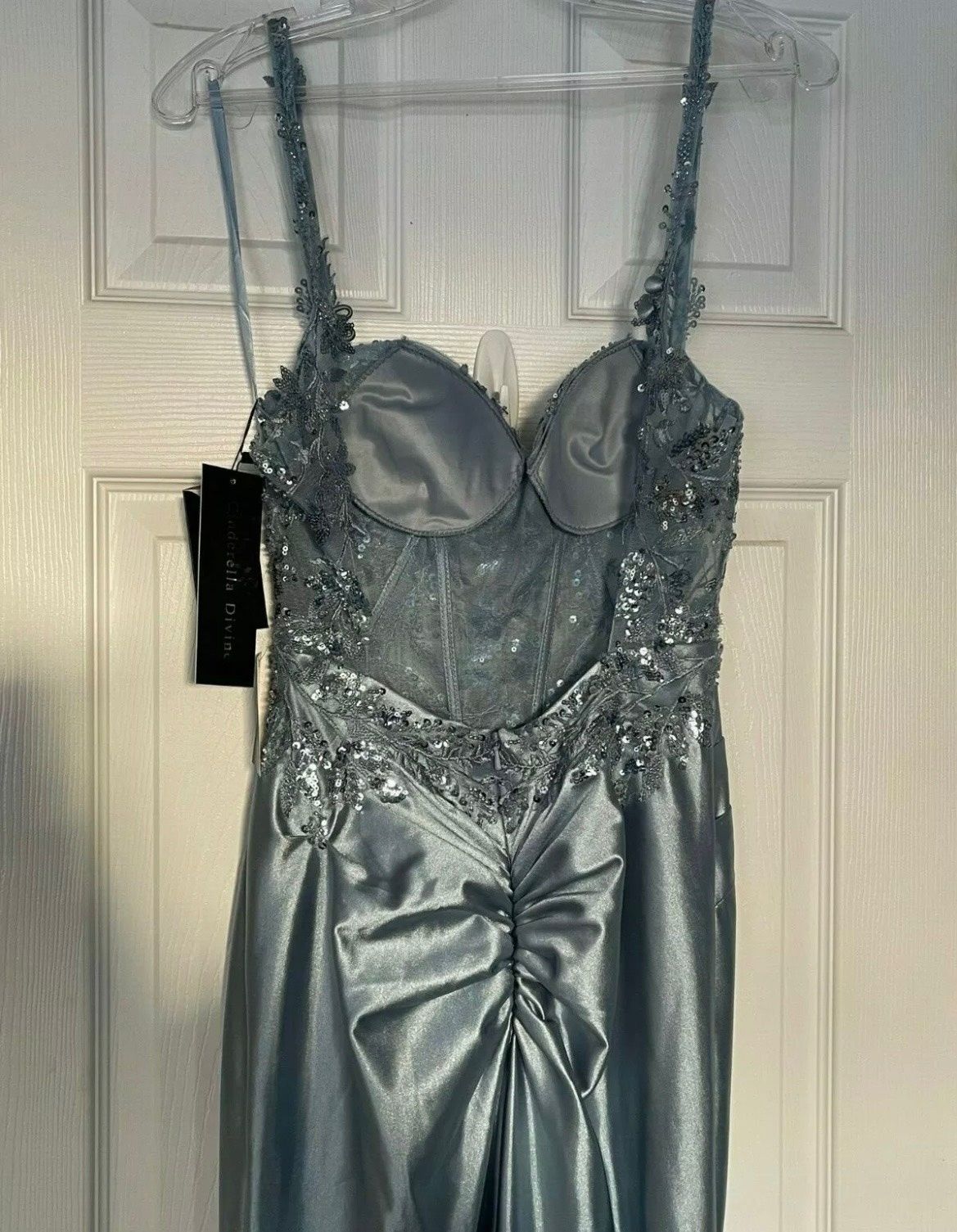 Cinderella Divine Size 6 Prom Lace Blue Side Slit Dress on Queenly
