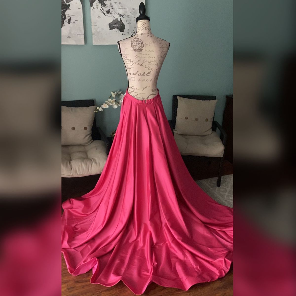 Jovani Size 0 Prom Satin Hot Pink Dress With Train on Queenly