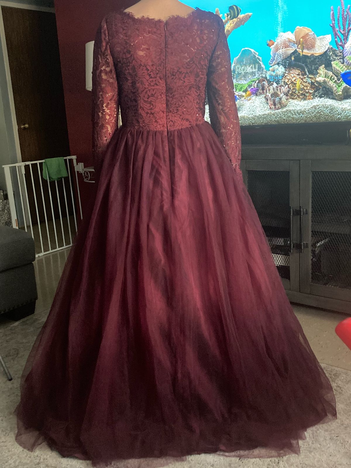 Size 6 Lace Burgundy Red Floor Length Maxi on Queenly