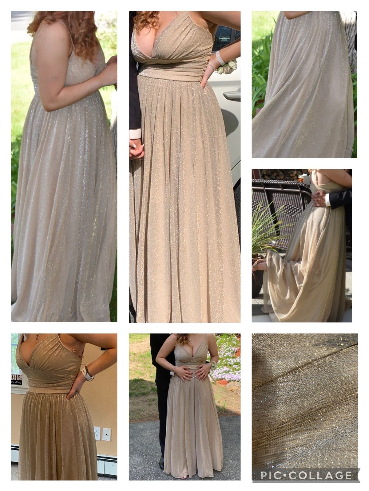 Size M Prom Plunge Gold Floor Length Maxi on Queenly
