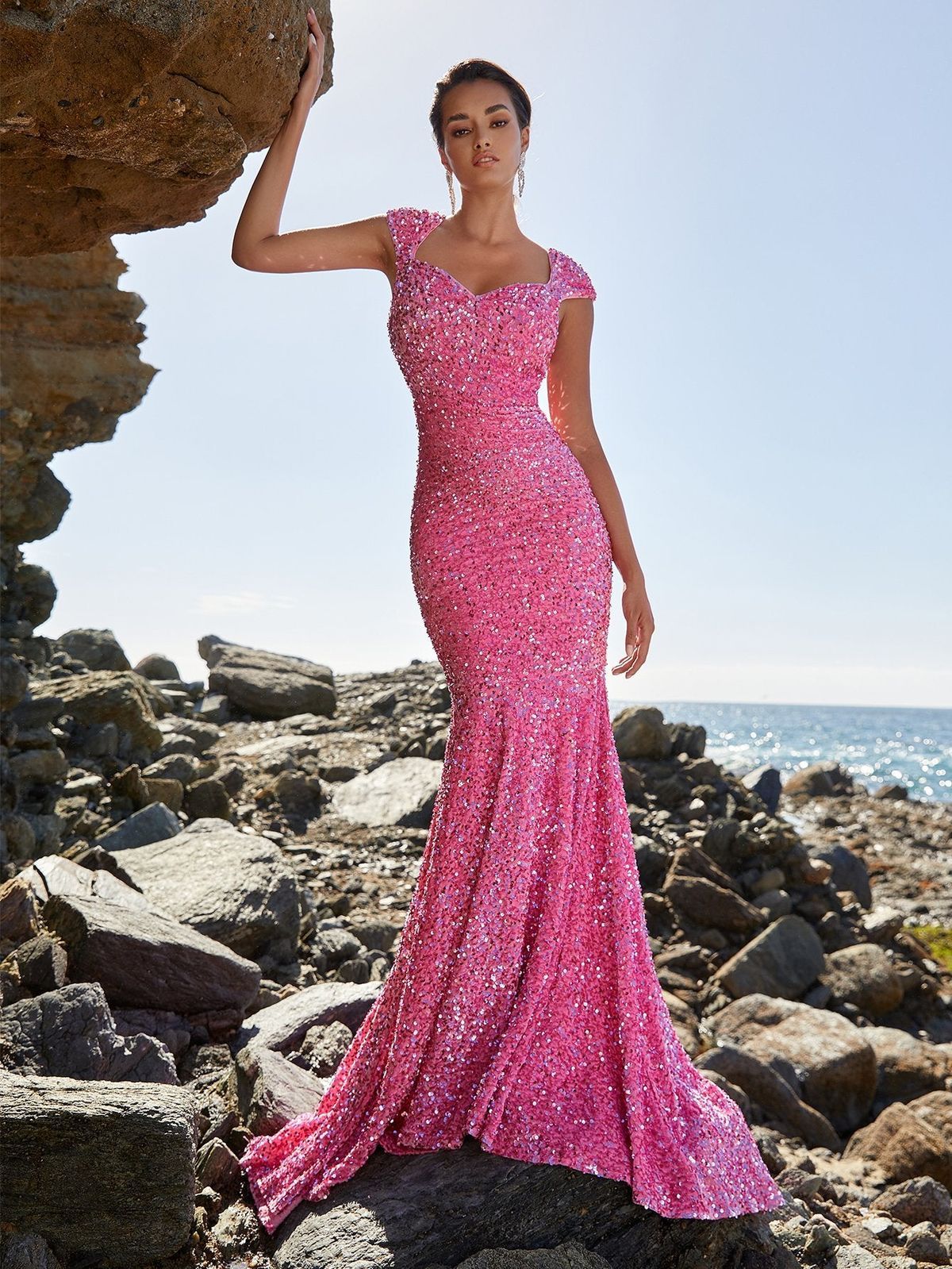 Style FSWD0397 Faeriesty Size M Prom Sequined Pink Mermaid Dress on Queenly