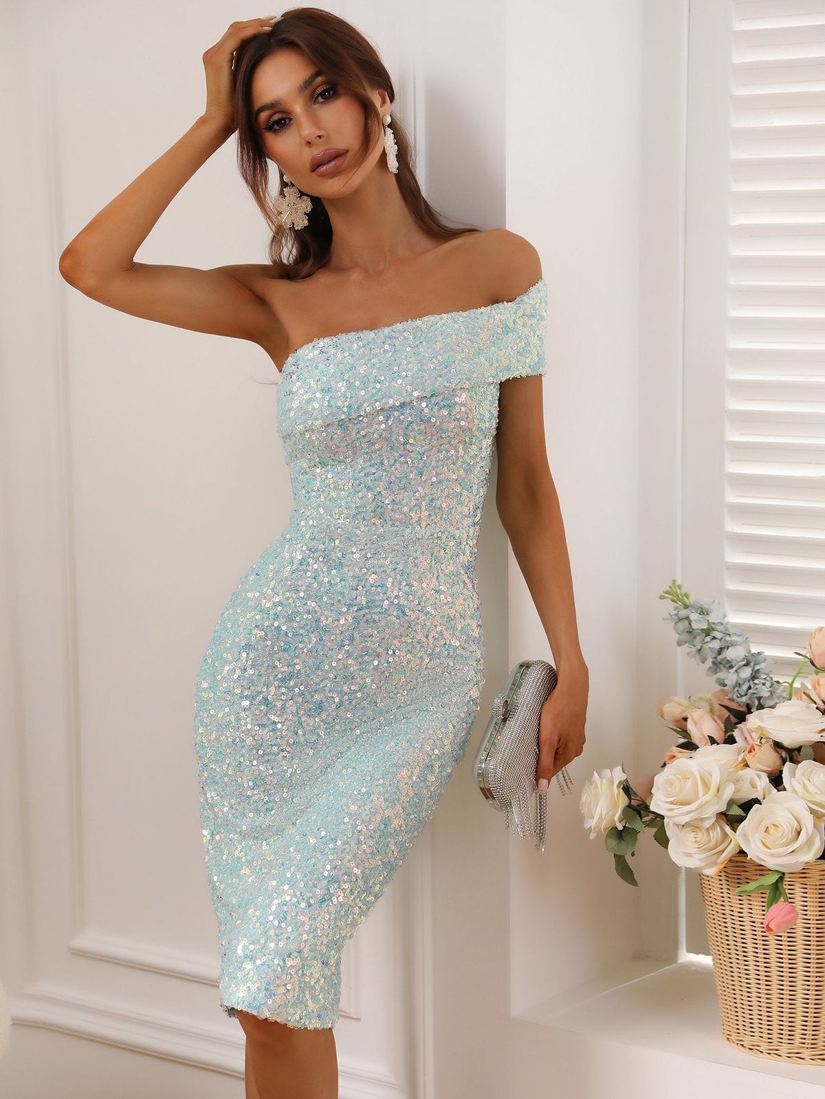 Style FSWD0305 Faeriesty Size XL One Shoulder Sequined Light Green Cocktail Dress on Queenly