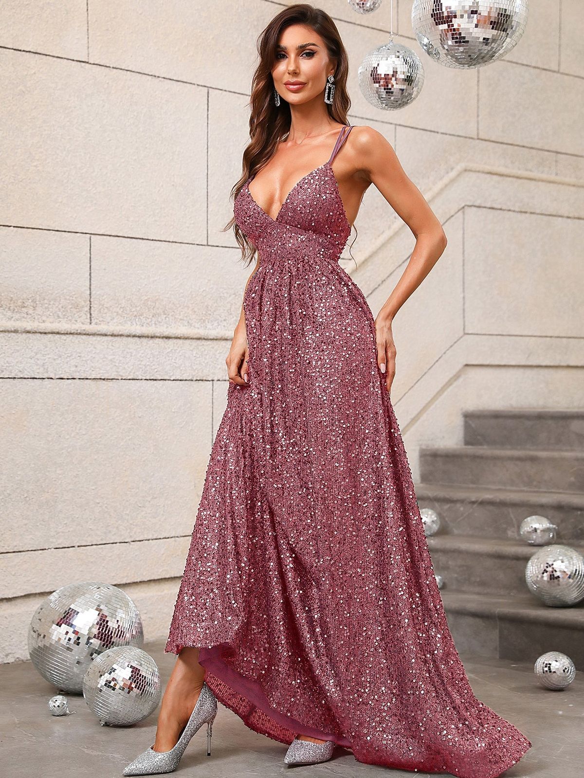 Style FSWD0395 Faeriesty Size S Prom Sequined Pink Floor Length Maxi on Queenly