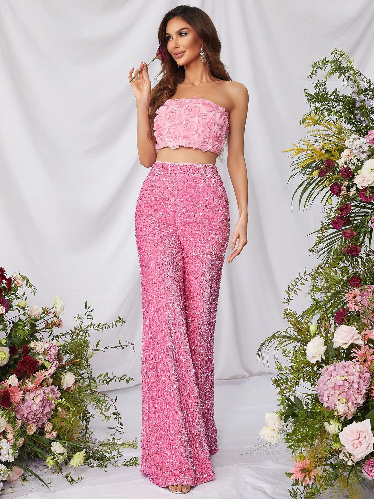 Style FSWU0357 Faeriesty Size M Homecoming Strapless Sequined Light Pink Formal Jumpsuit on Queenly