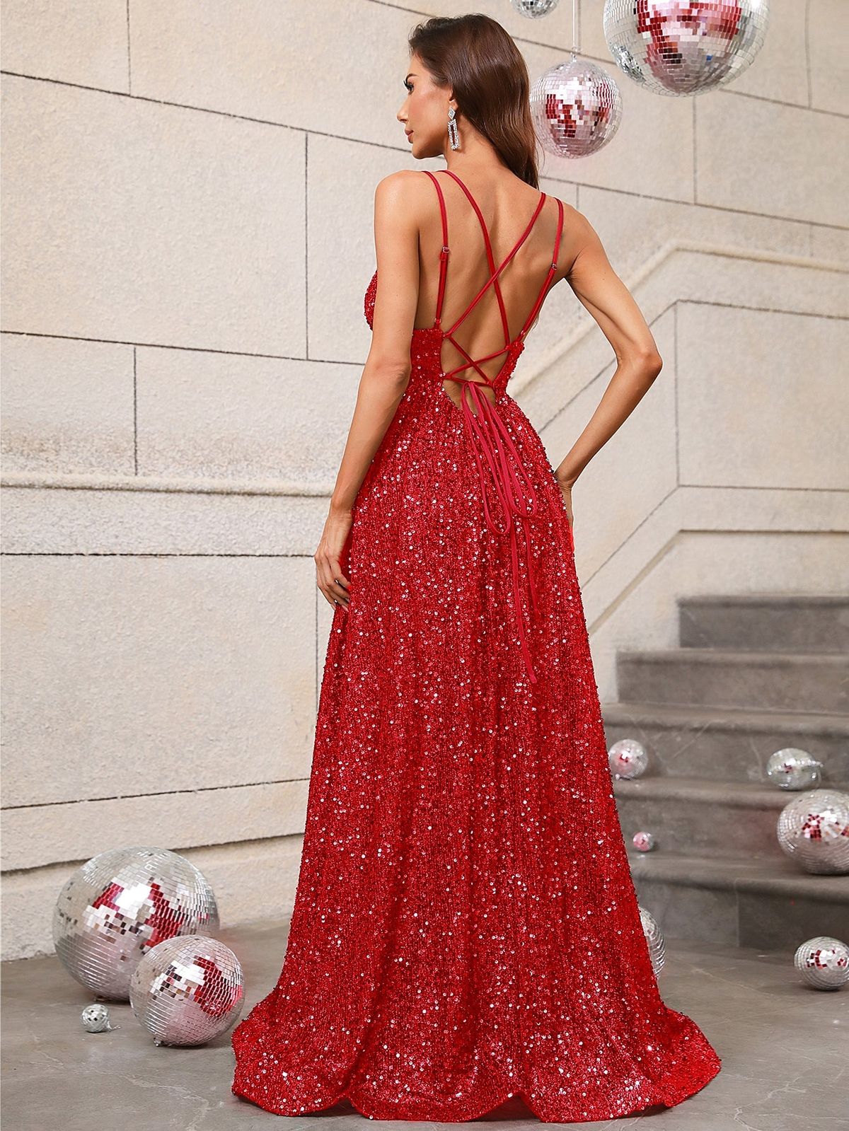 Style FSWD0395 Faeriesty Size XS Sequined Red Floor Length Maxi on Queenly