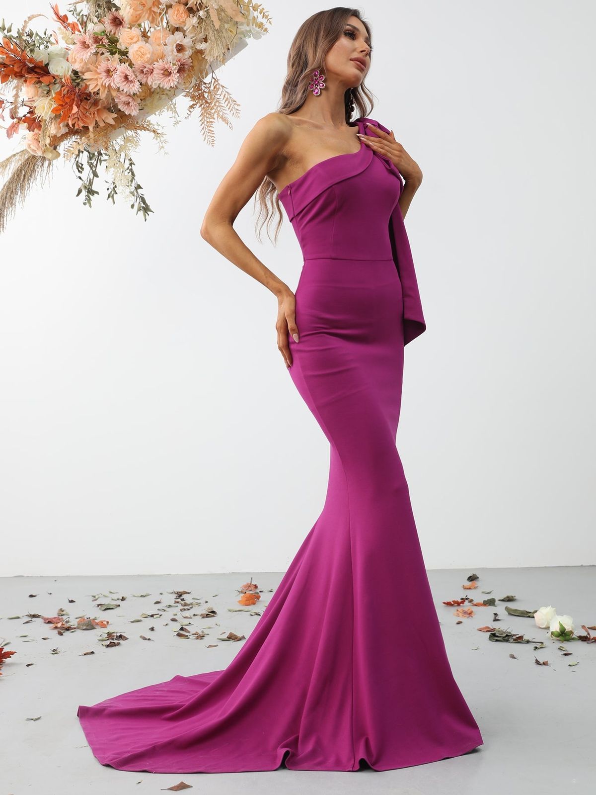 Style FSWD0811 Faeriesty Size XS Prom One Shoulder Satin Hot Pink Mermaid Dress on Queenly