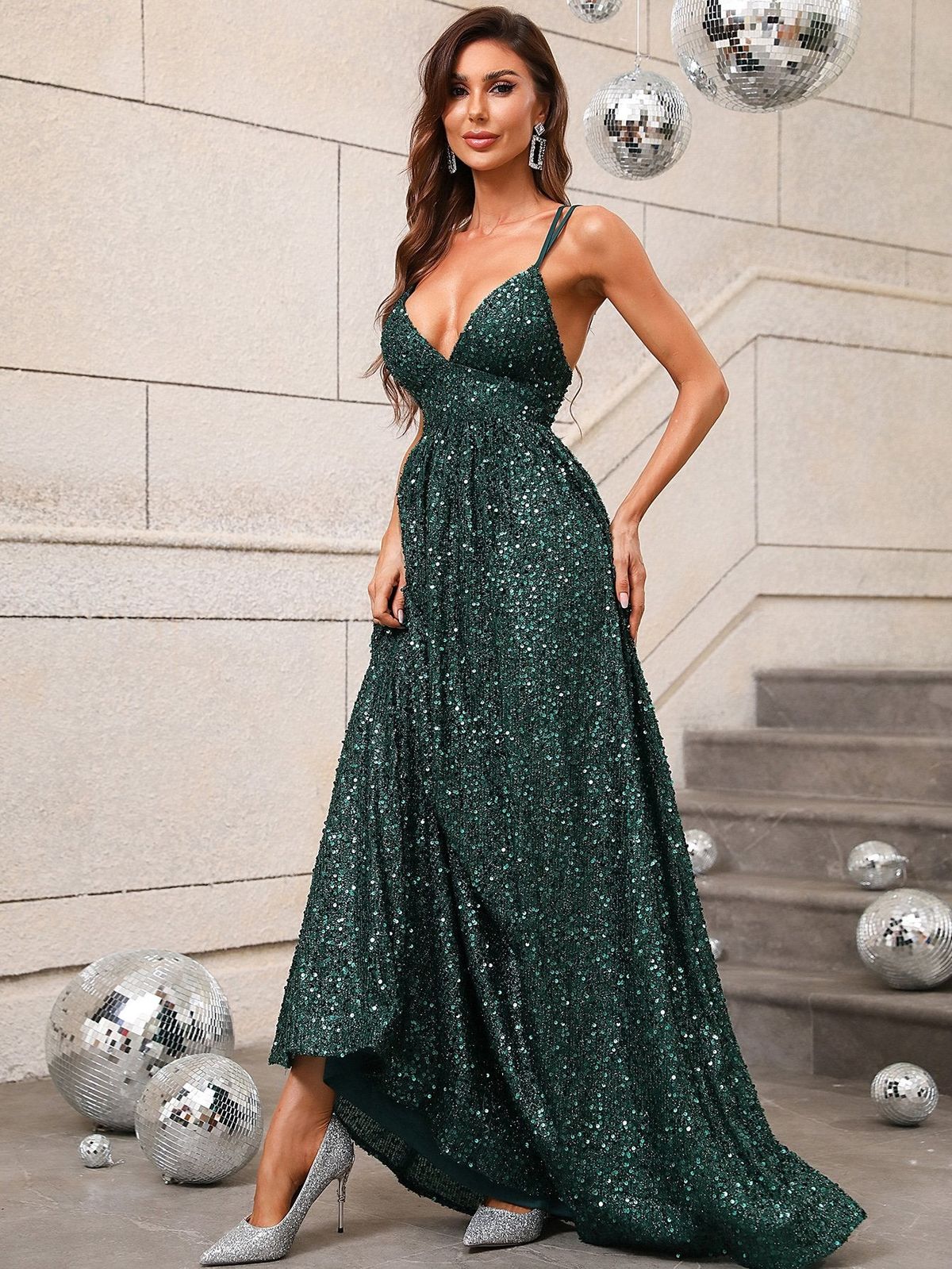 Style FSWD0395 Faeriesty Size M Sequined Green Floor Length Maxi on Queenly