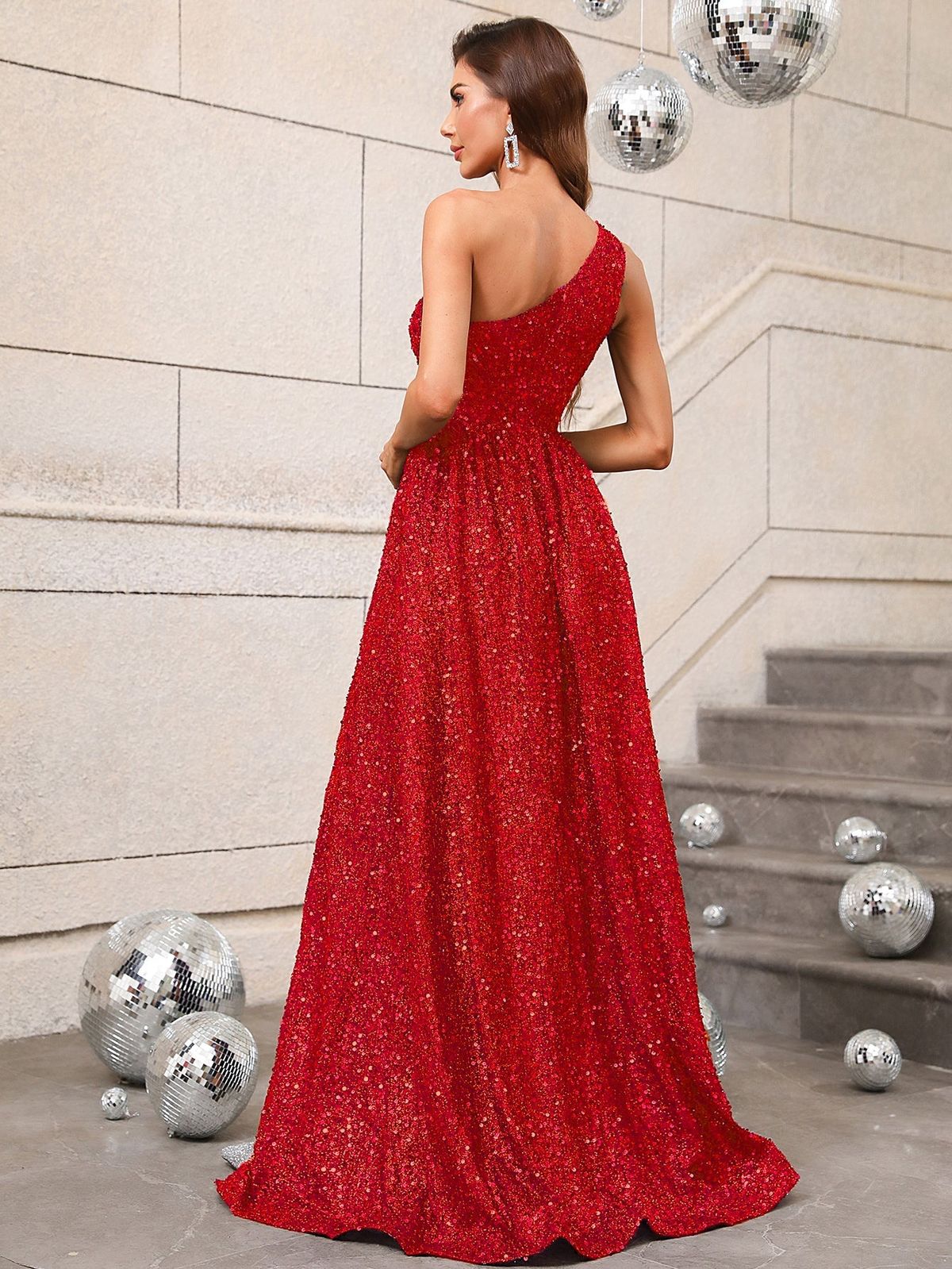 Style FSWD0431 Faeriesty Size XL Prom One Shoulder Sequined Red A-line Dress on Queenly