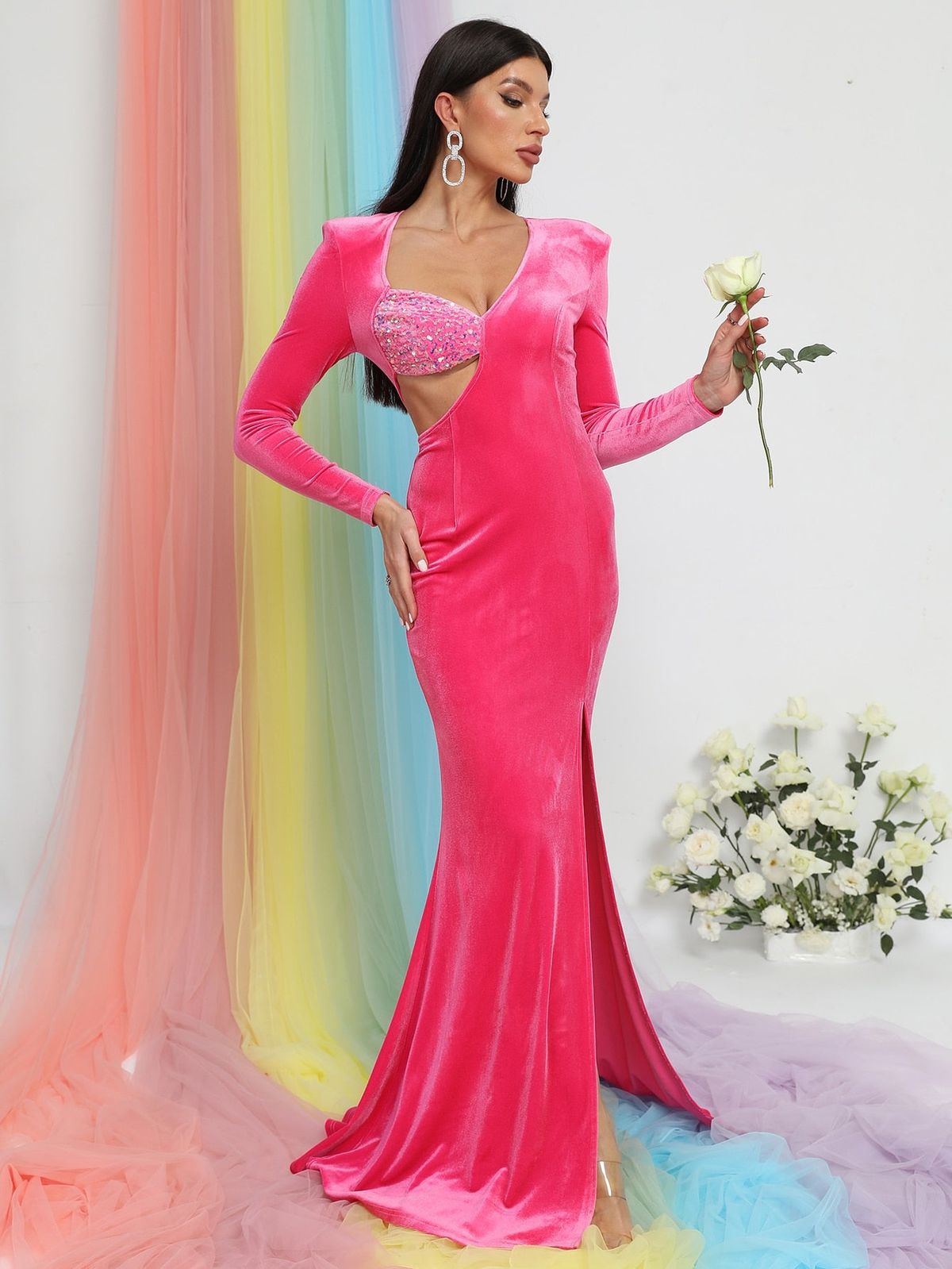 Style FSWD0488 Faeriesty Size XS Prom Long Sleeve Velvet Pink Floor Length Maxi on Queenly