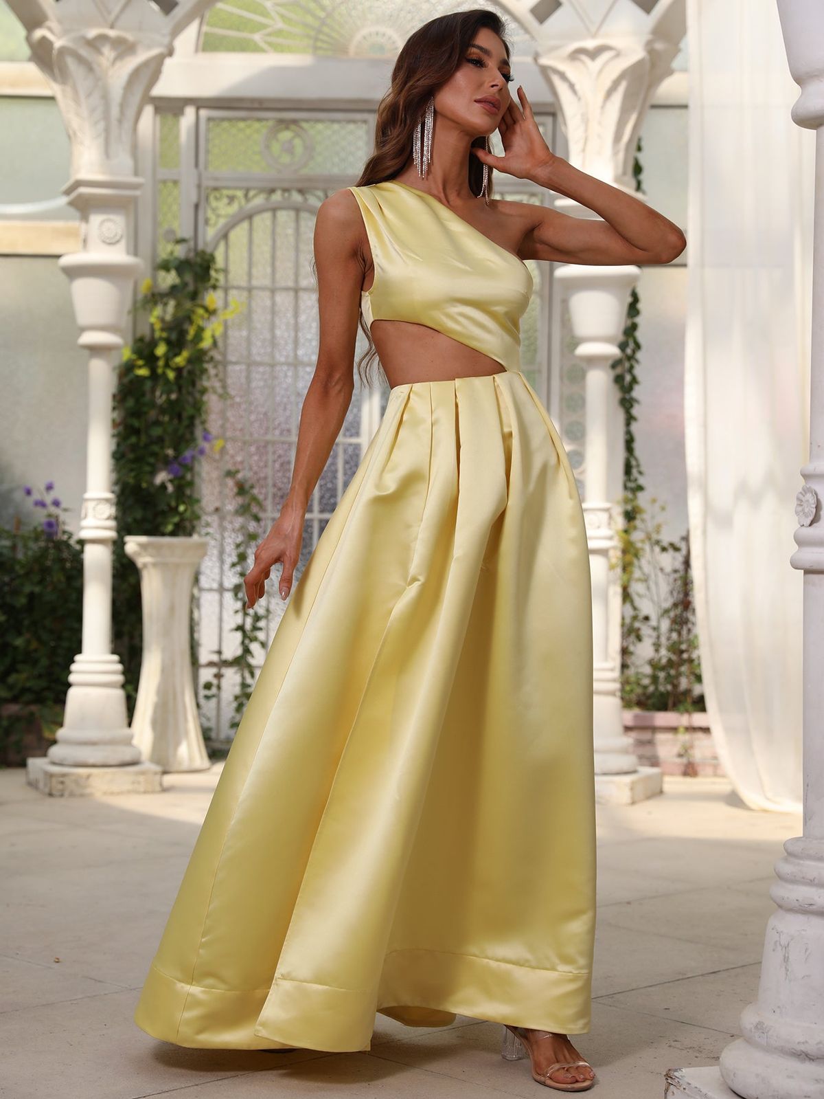 Style FSWD0627 Faeriesty Size XS One Shoulder Satin Yellow A-line Dress on Queenly
