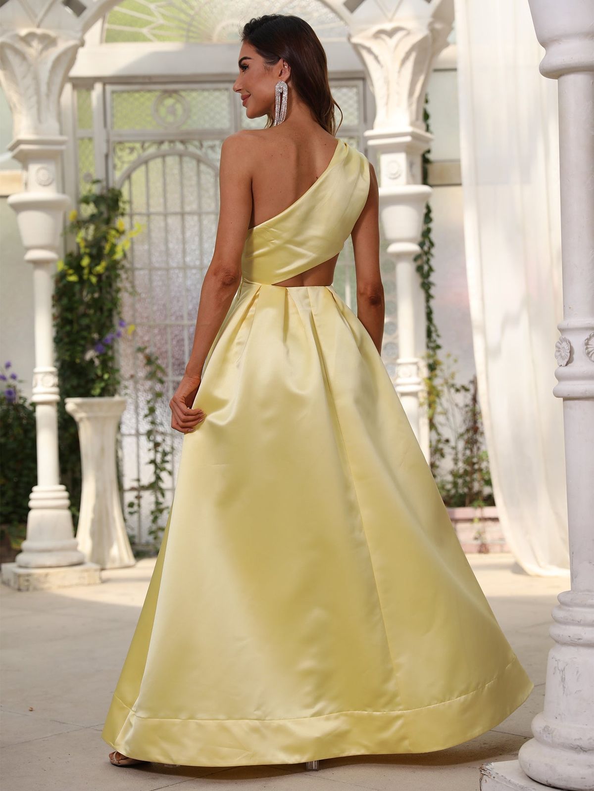 Style FSWD0627 Faeriesty Size XS One Shoulder Satin Yellow A-line Dress on Queenly