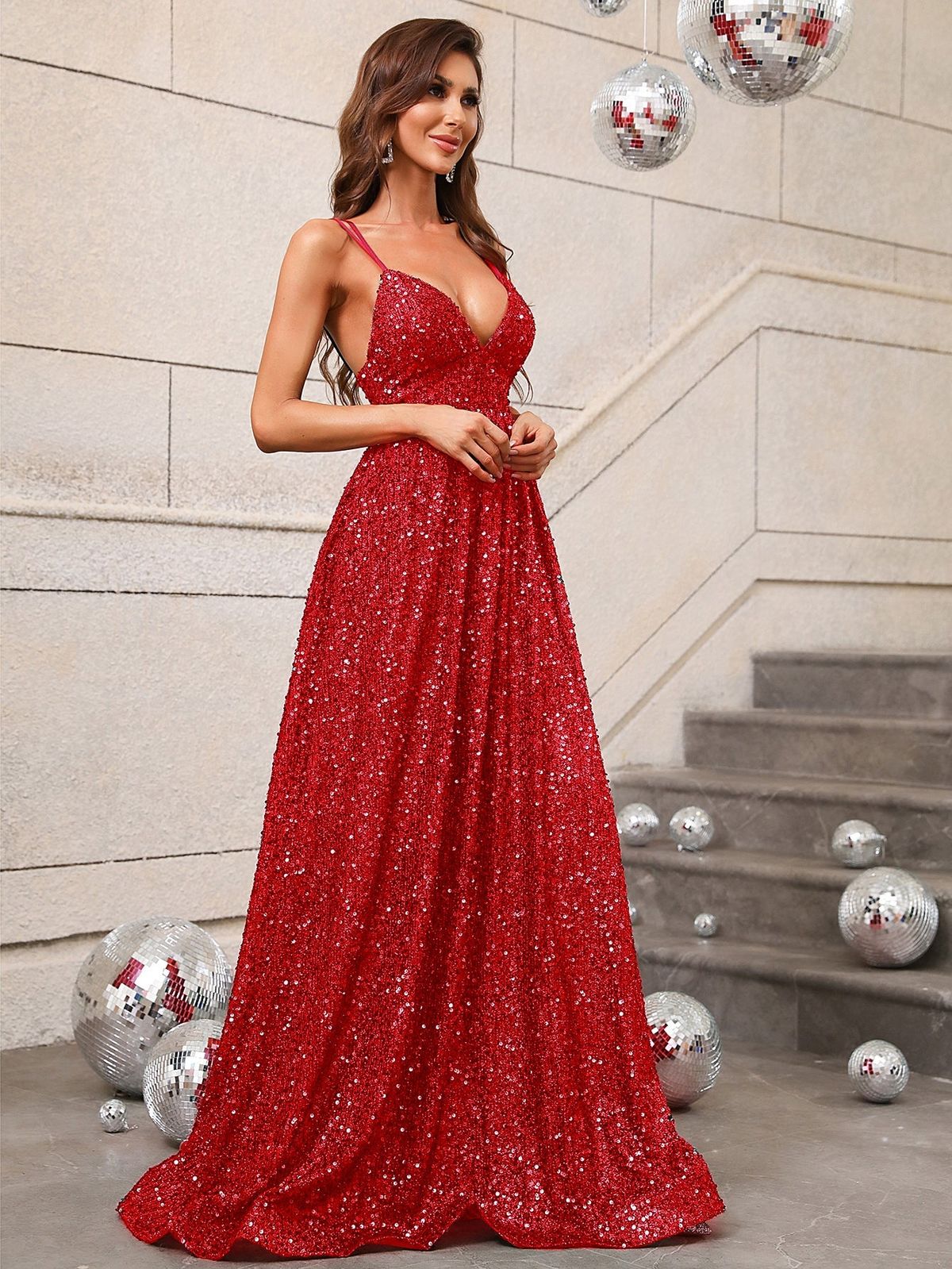 Style FSWD0395 Faeriesty Size S Sequined Red Floor Length Maxi on Queenly