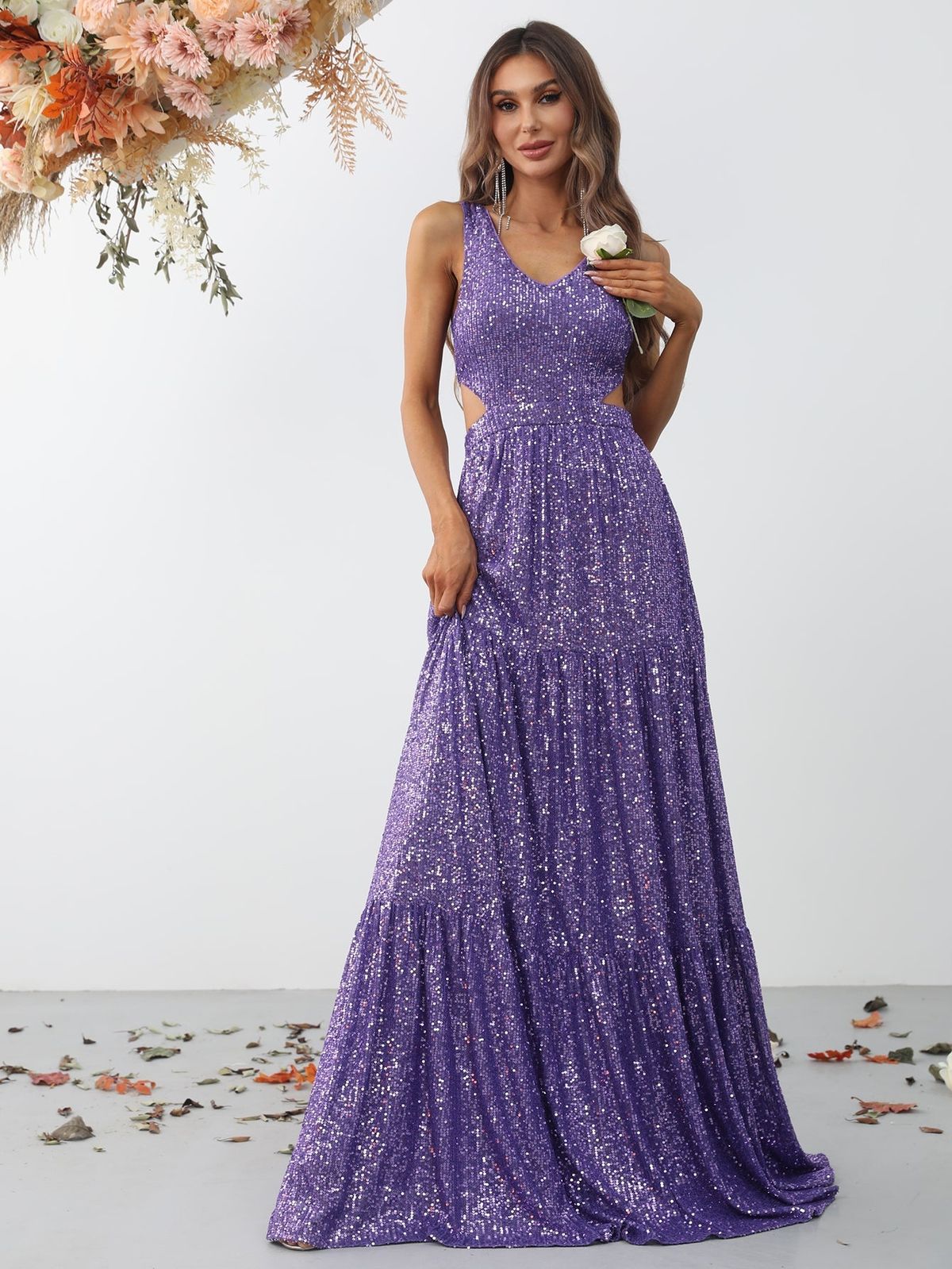 Style FSWD0863 Faeriesty Size L Sequined Purple A-line Dress on Queenly