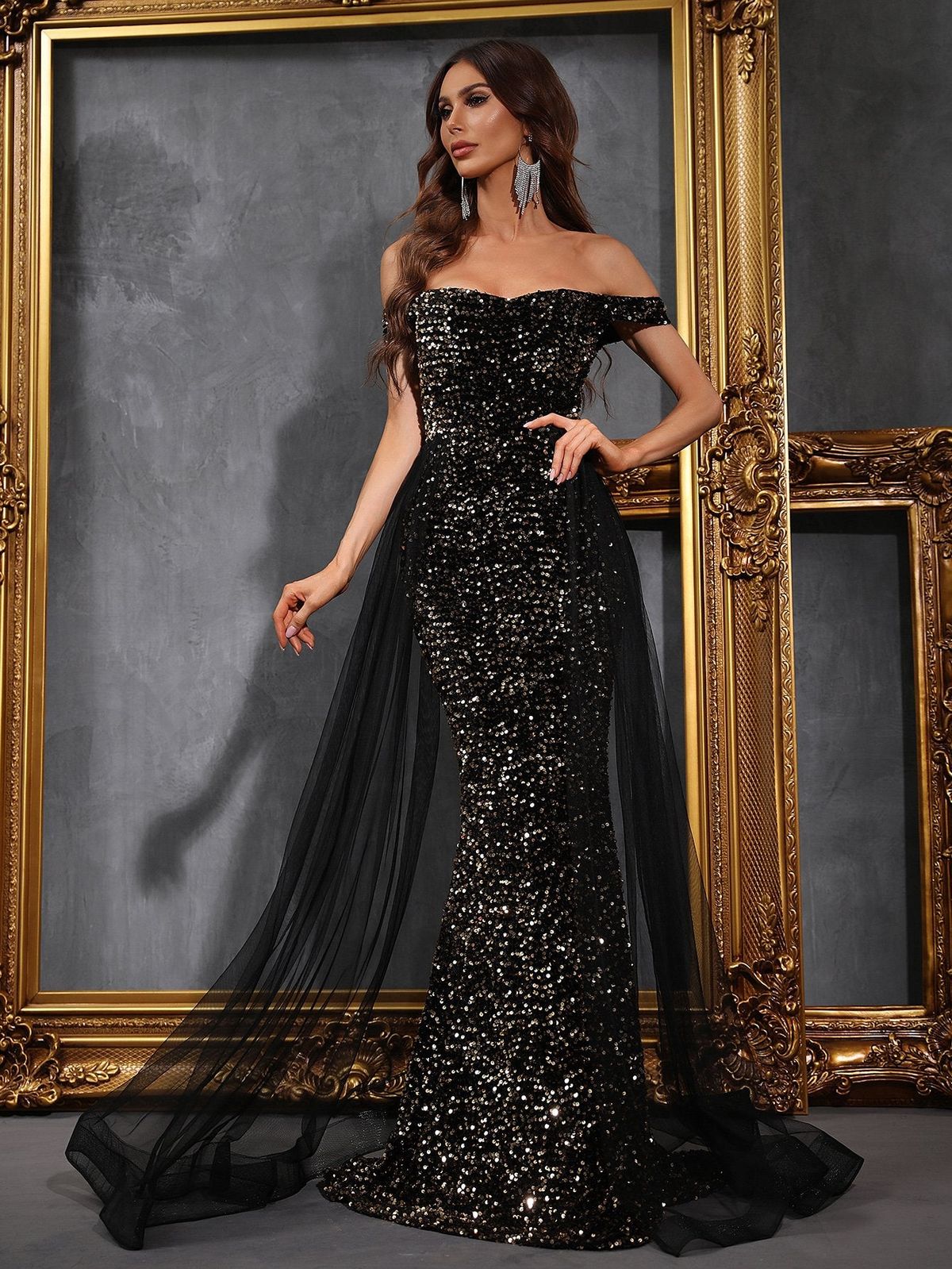 Style FSWD0478 Faeriesty Size M Prom Off The Shoulder Sequined Gold Mermaid Dress on Queenly