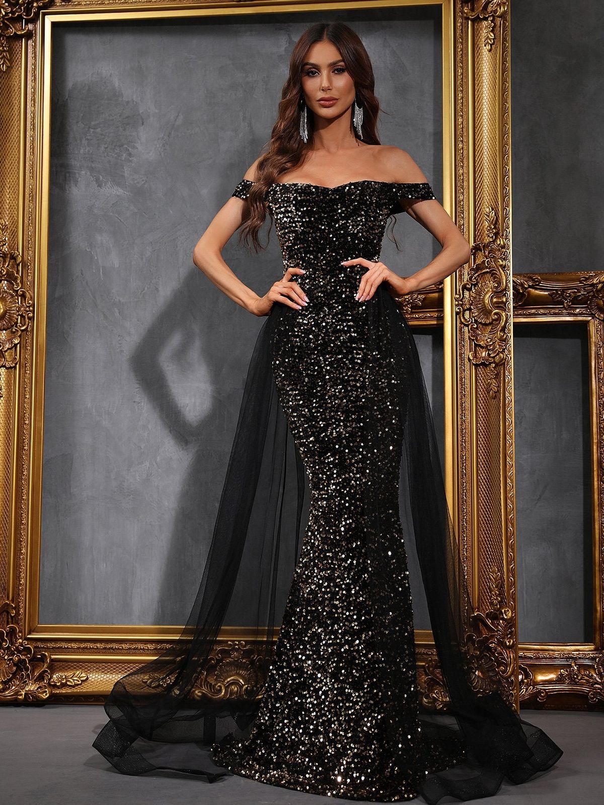 Style FSWD0478 Faeriesty Size L Prom Off The Shoulder Sequined Gold Mermaid Dress on Queenly