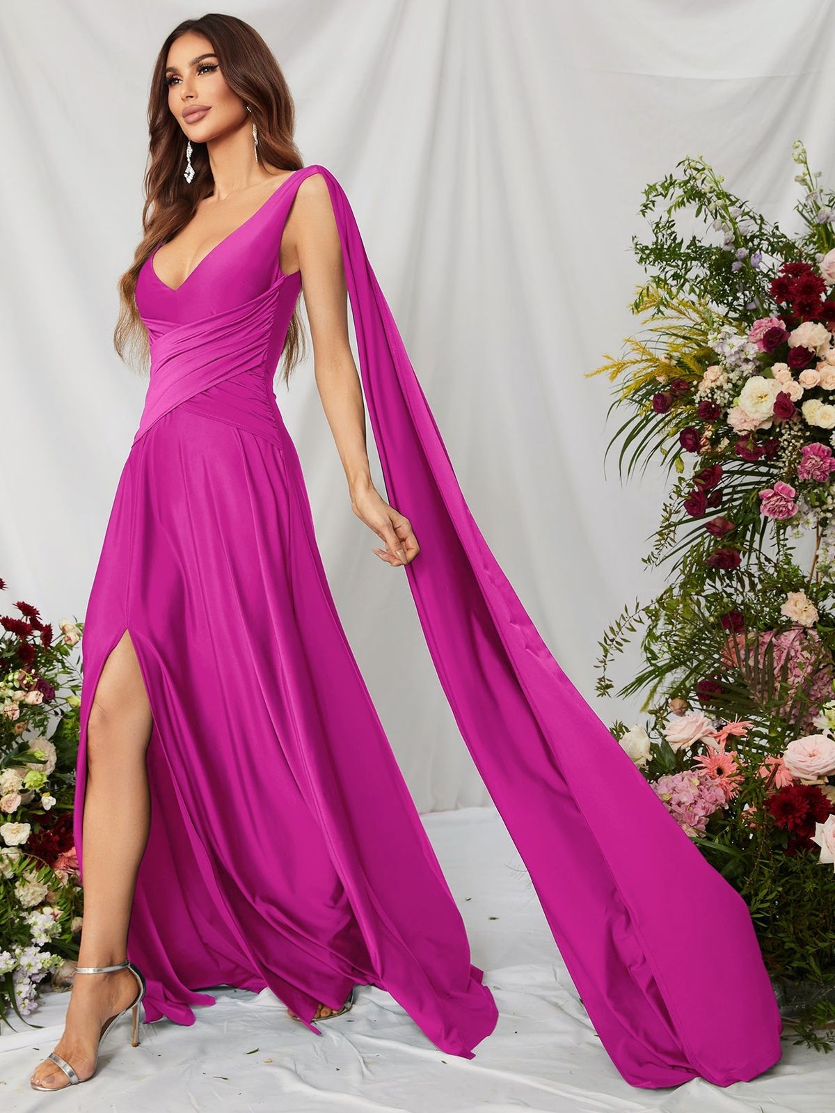 Style FSWD0772 Faeriesty Size XL Satin Hot Pink Side Slit Dress on Queenly