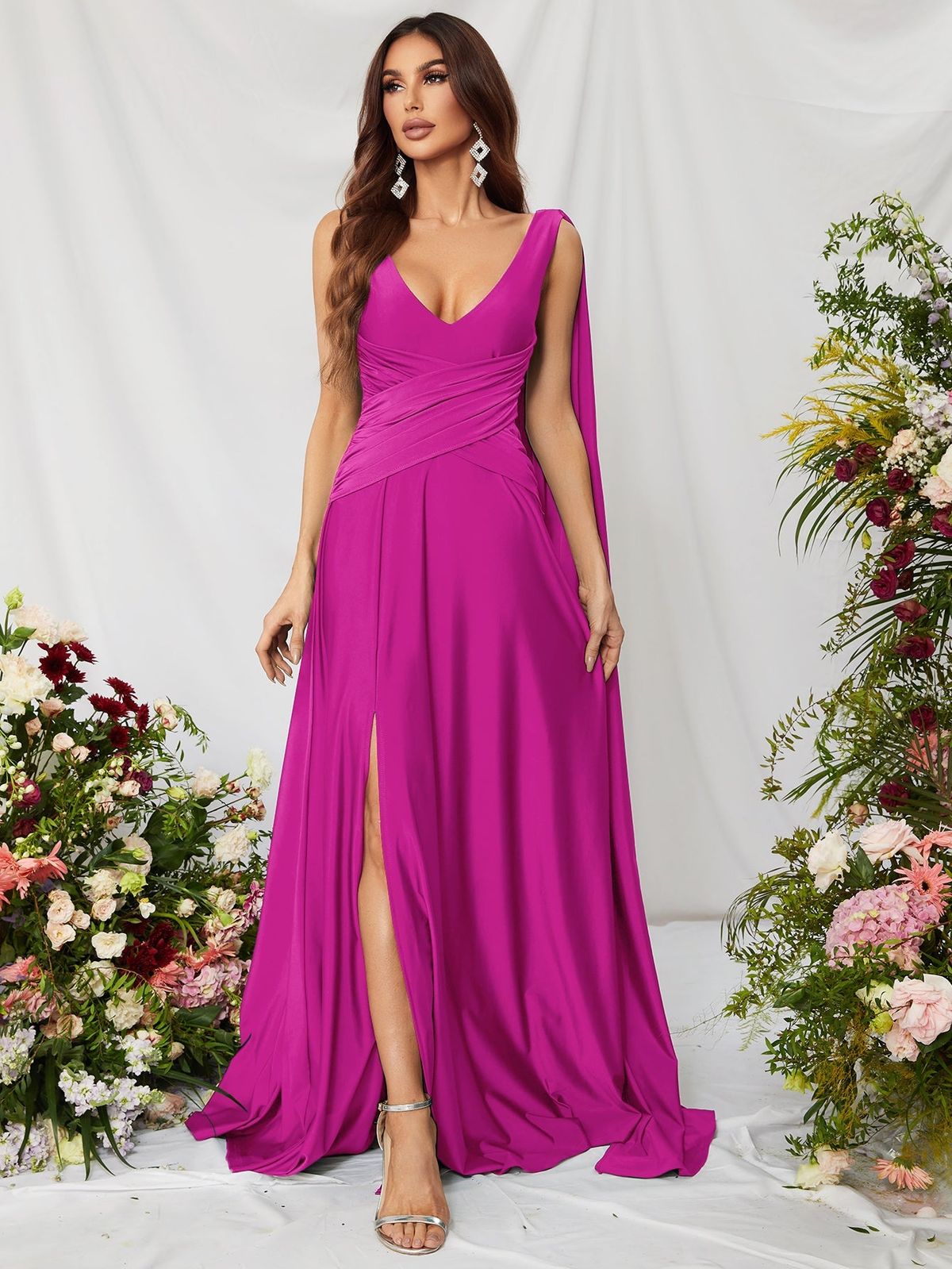 Style FSWD0772 Faeriesty Size XL Satin Hot Pink Side Slit Dress on Queenly