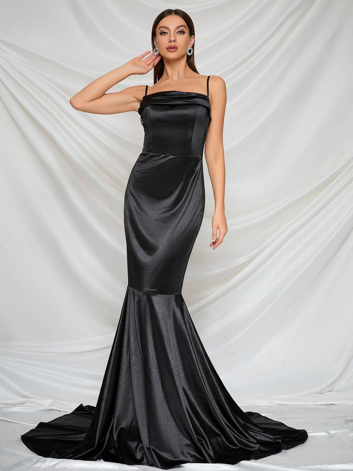 Style FSWD8024 Faeriesty Size S Satin Black Floor Length Maxi on Queenly