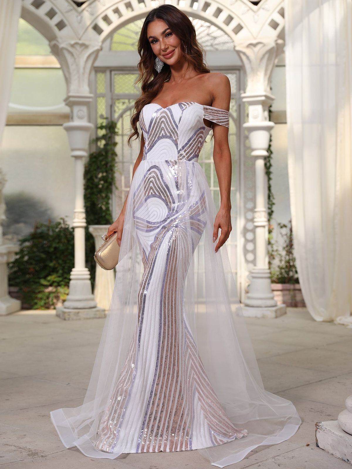 Style FSWD0739 Faeriesty Size S Prom Off The Shoulder Sequined White Mermaid Dress on Queenly