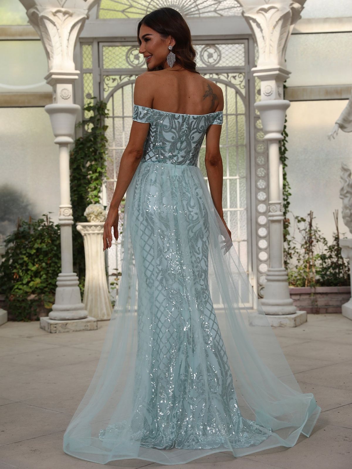 Style FSWD0682 Faeriesty Size XS Prom Off The Shoulder Sequined Light Green Mermaid Dress on Queenly