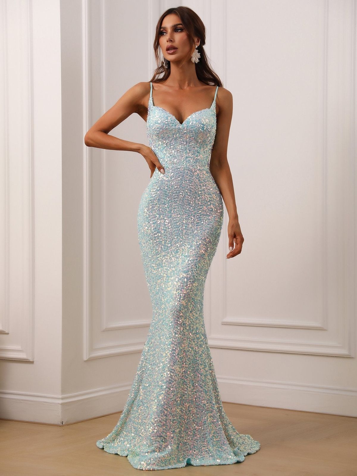 Style FSWD0441 Faeriesty Size XL Prom Sequined Light Green Floor Length Maxi on Queenly