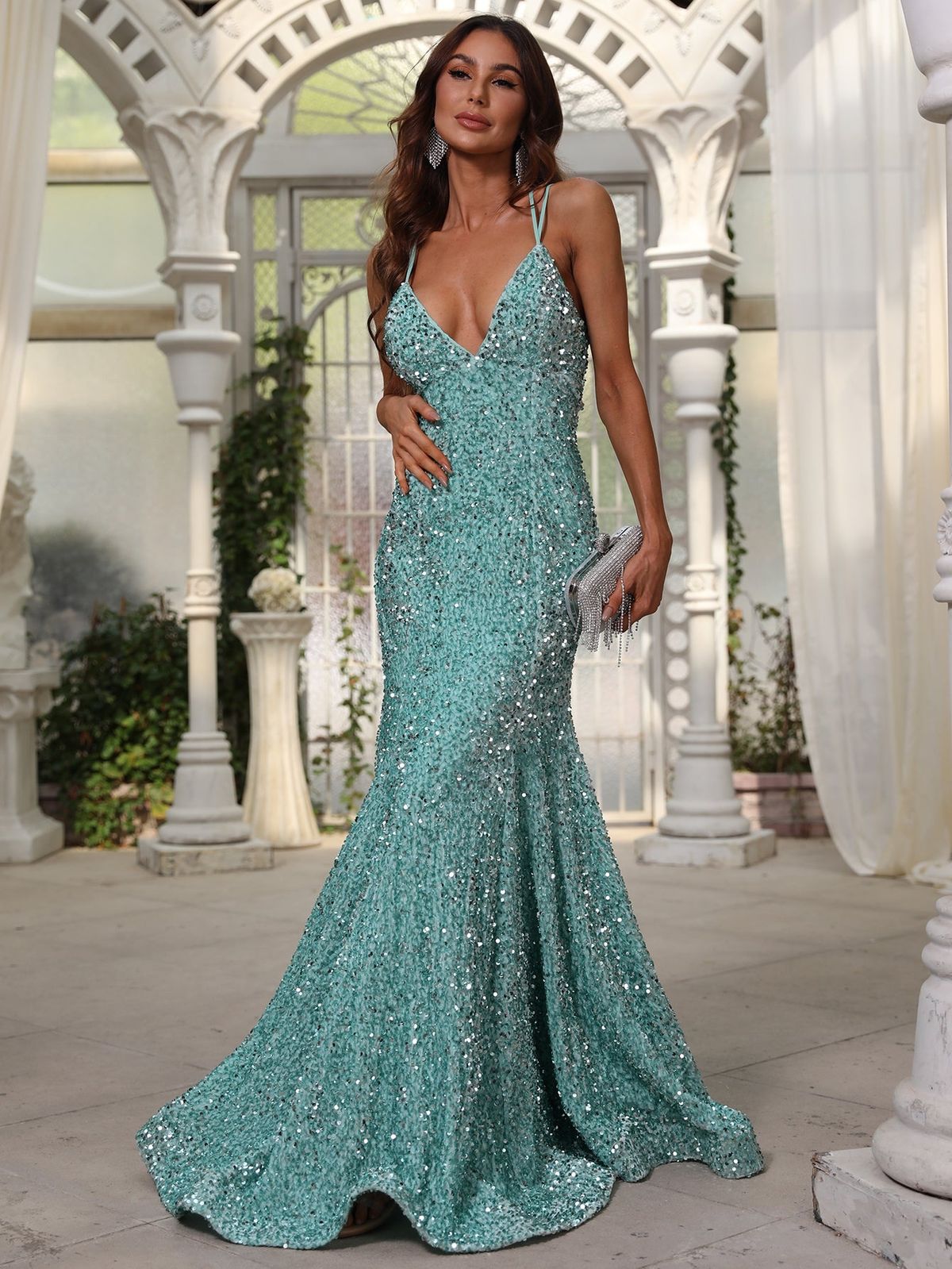 Style FSWD0620 Faeriesty Size XS Nightclub Sequined Light Green Mermaid Dress on Queenly