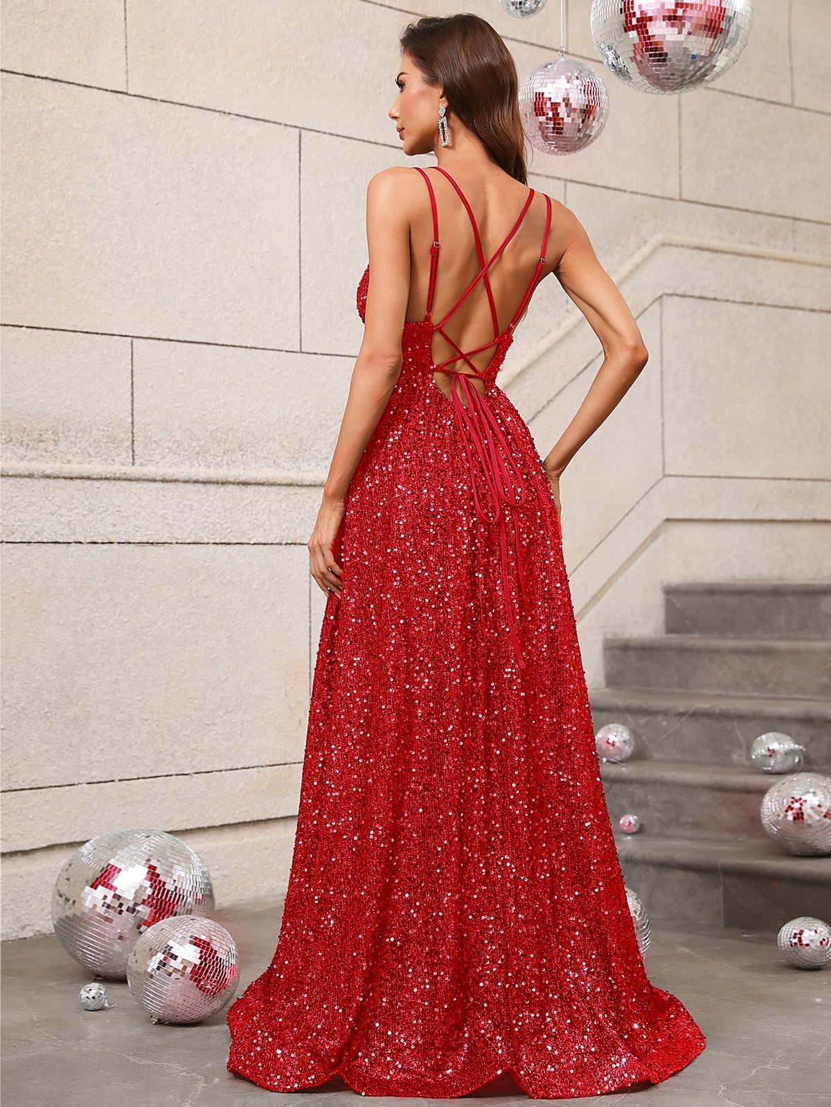 Style FSWD0395 Faeriesty Size L Sequined Red Floor Length Maxi on Queenly