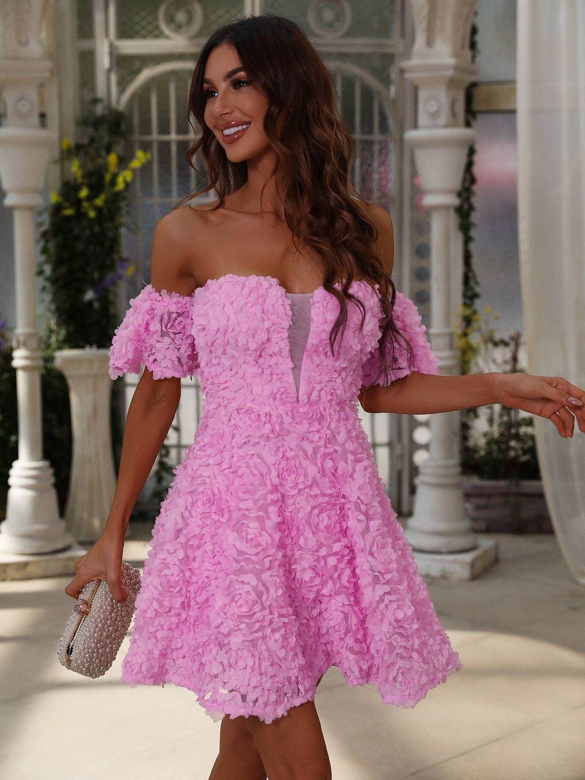 Style FSWD8050 Faeriesty Size XS Homecoming Off The Shoulder Sheer Pink Cocktail Dress on Queenly