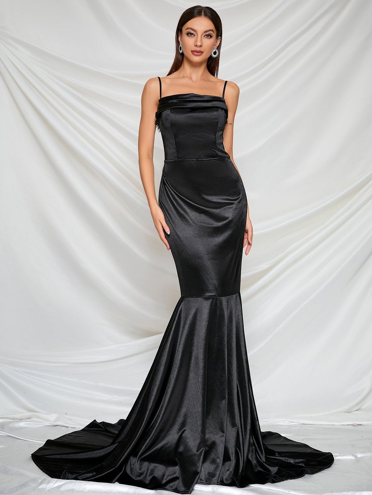 Style FSWD8024 Faeriesty Size L Satin Black Floor Length Maxi on Queenly