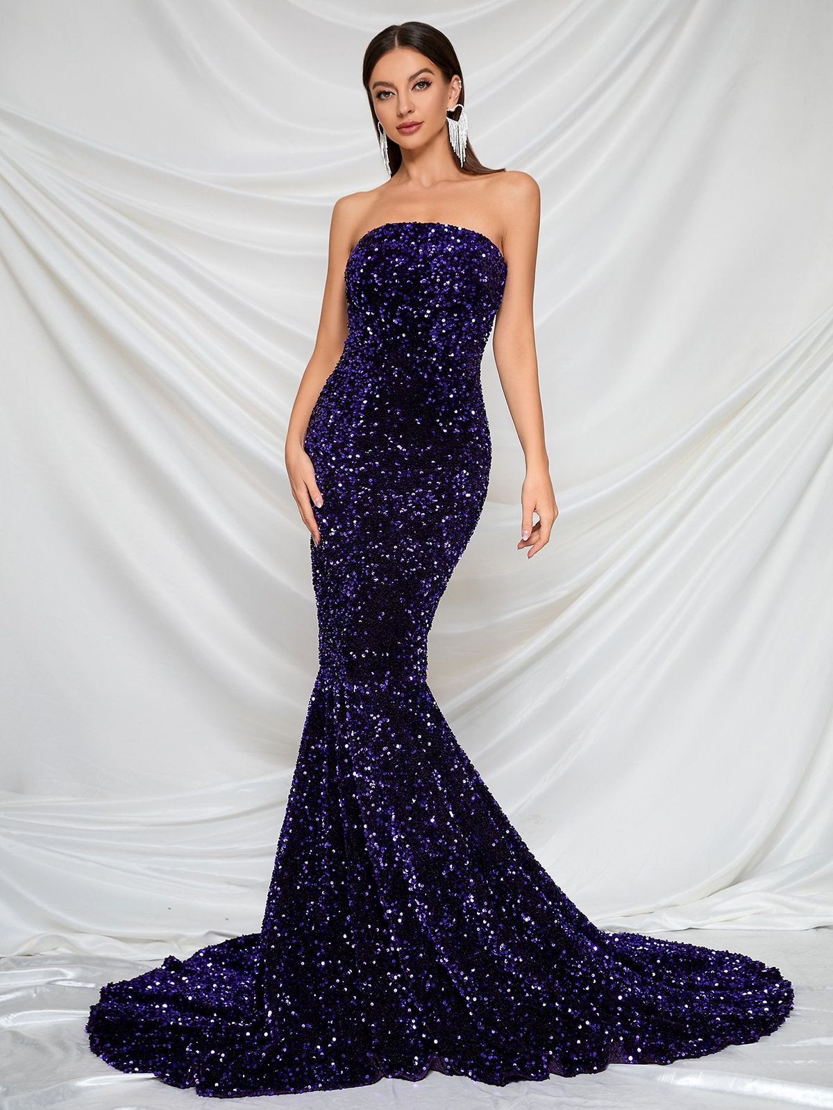 Style FSWD0386 Faeriesty Size L Sequined Purple Mermaid Dress on Queenly