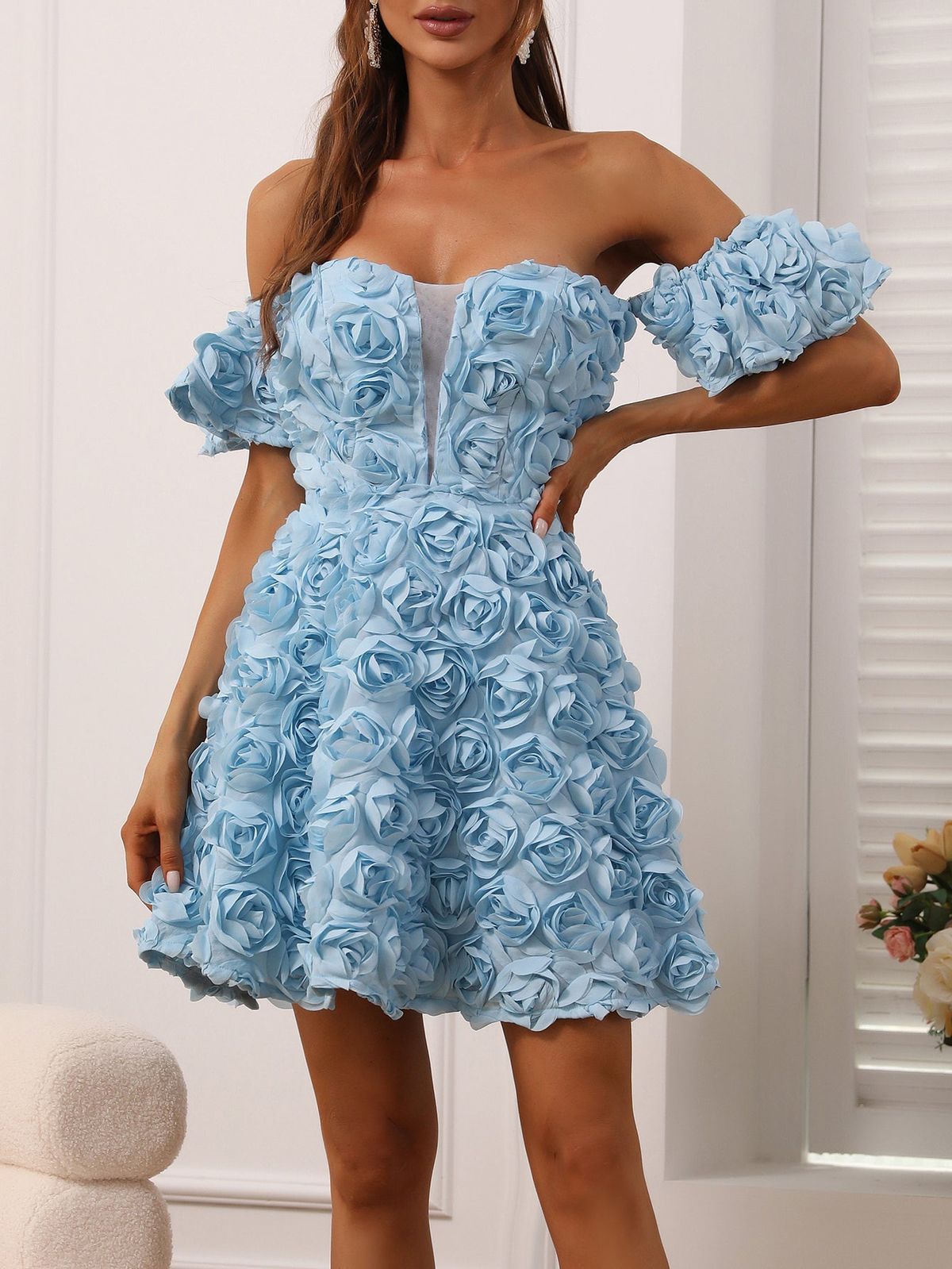 Style FSWD0179MN Faeriesty Size M Off The Shoulder Blue Cocktail Dress on Queenly