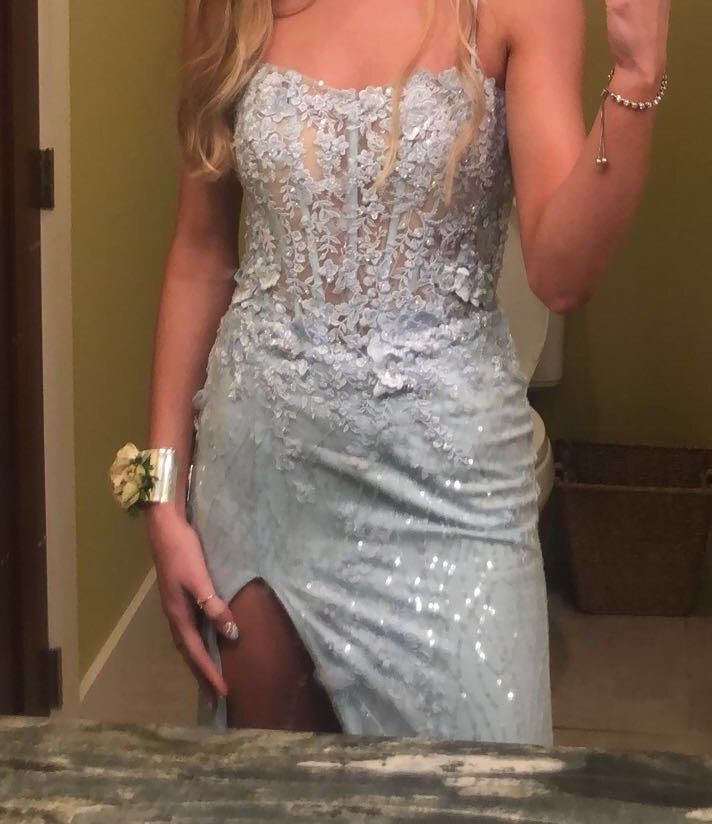 Sherri Hill Size 2 Prom Blue Side Slit Dress on Queenly