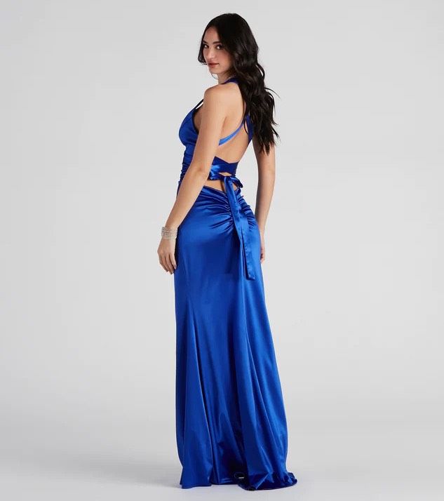 Windsor Size 8 Bridesmaid Satin Blue Mermaid Dress on Queenly