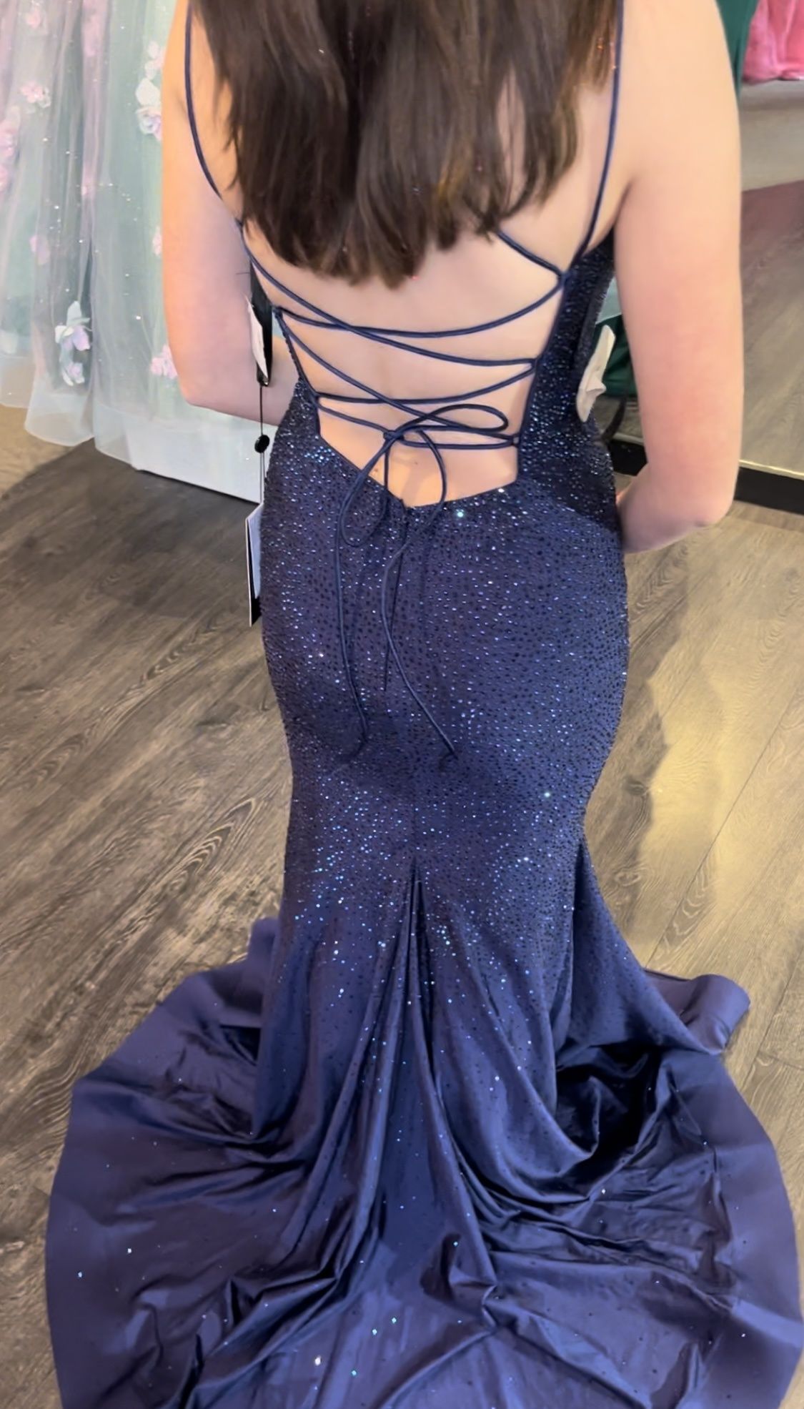 Style 54228 Sherri Hill Size 2 Prom Lace Navy Blue Mermaid Dress on Queenly