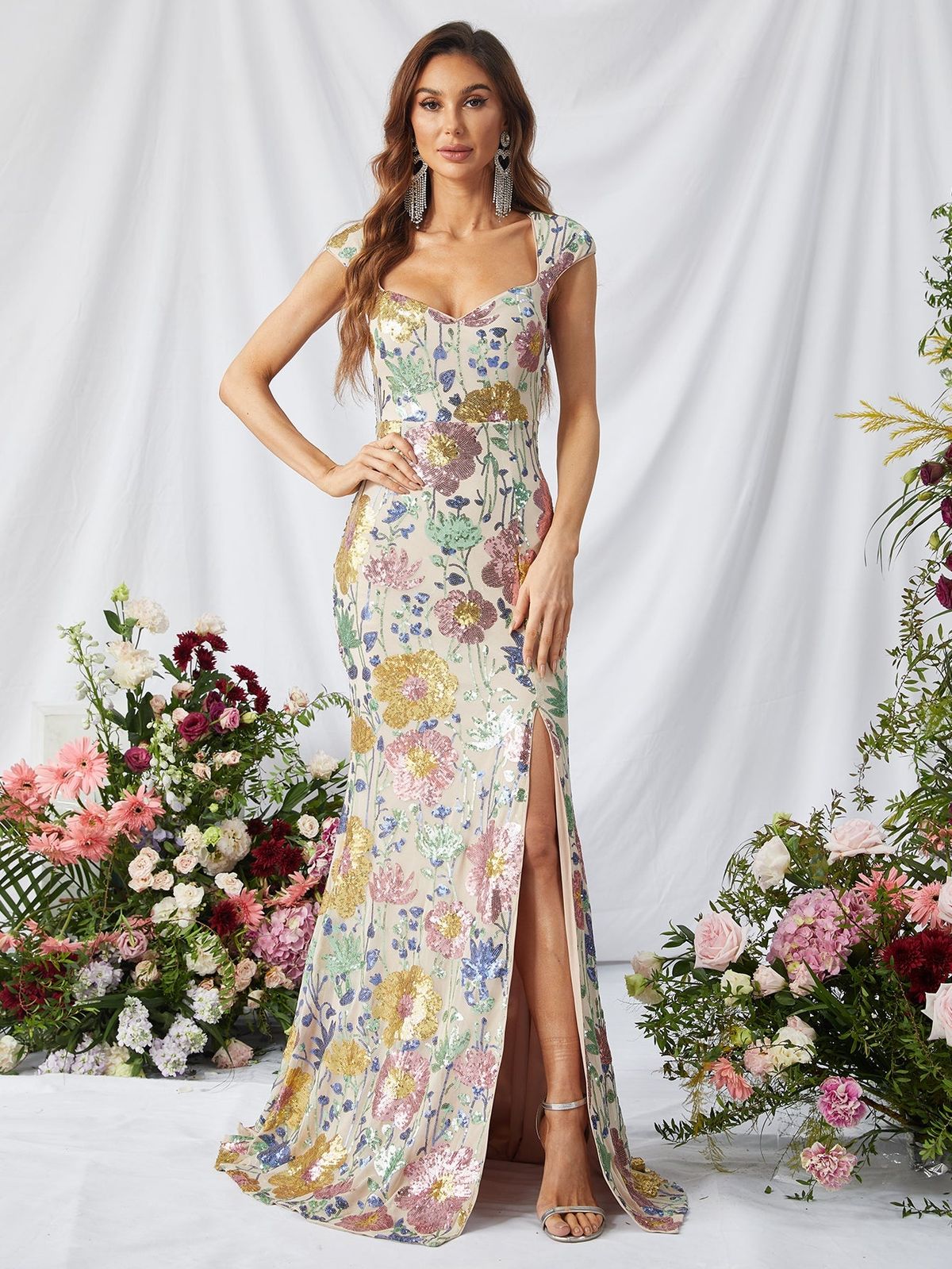 Style FSWD0747 Faeriesty Size M Prom Sequined Multicolor Side Slit Dress on Queenly